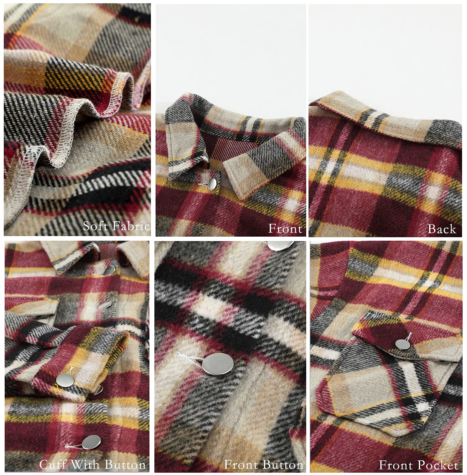 BTFBM Women's Plaid Jacket - Long Sleeve Button Down Flannel Shacket Shirt for Casual Wear, Loose Fit Blouse Top for Fall & Spring 2025 | Perfect for Outdoor Activities, Layering and Office Wear
