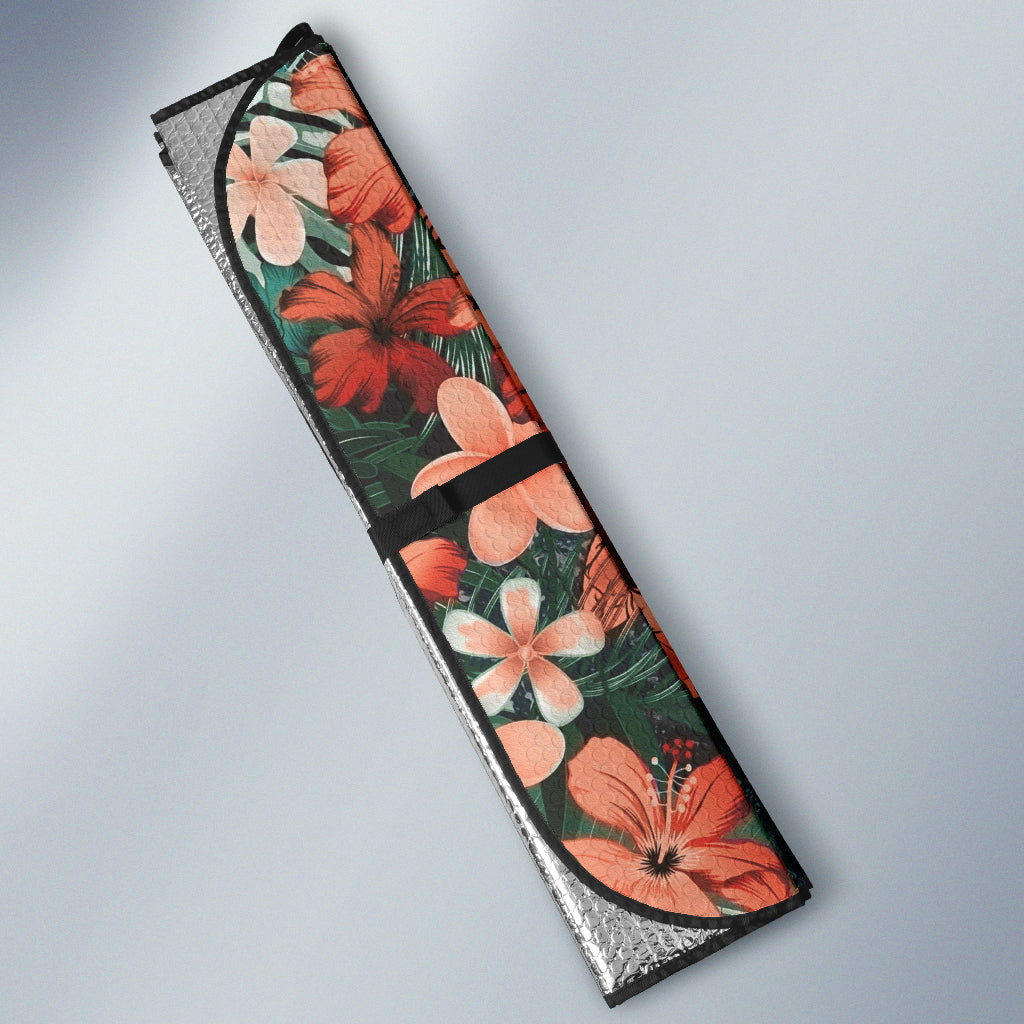 Premium Kanaka Maoli Hawaiian Sea Turtle with Tropical Hibiscus & Plumeria Flowers Car Sun Shade - UV Protection for Vehicles, Perfect for Beach Trips & Summer Road Trips