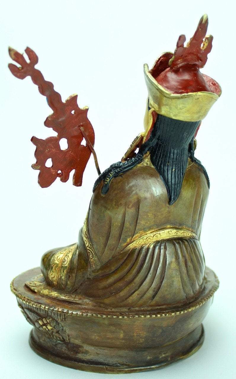 8 Inch Hand Painted Gold Guru Rinpoche Statue - Tibetan Buddhist Meditation Decor for Home Altar & Yoga Studio Spiritual Décor