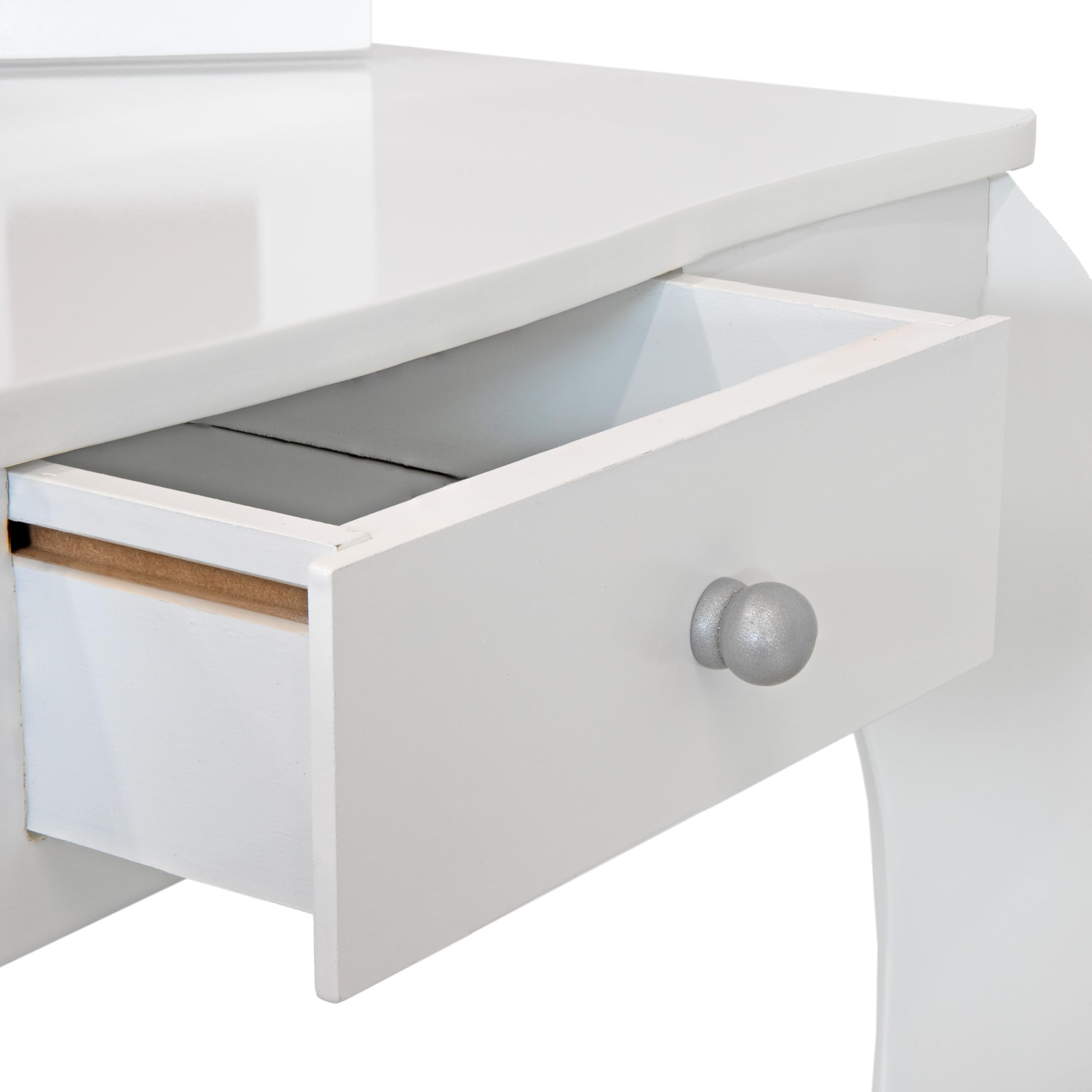 Wooden Pretend Play Vanity Set for Girls - Kids' Vanity Desk with Mirror, Drawer & Stool - White - Perfect for Dress-Up, Role Play & Birthday Gifts