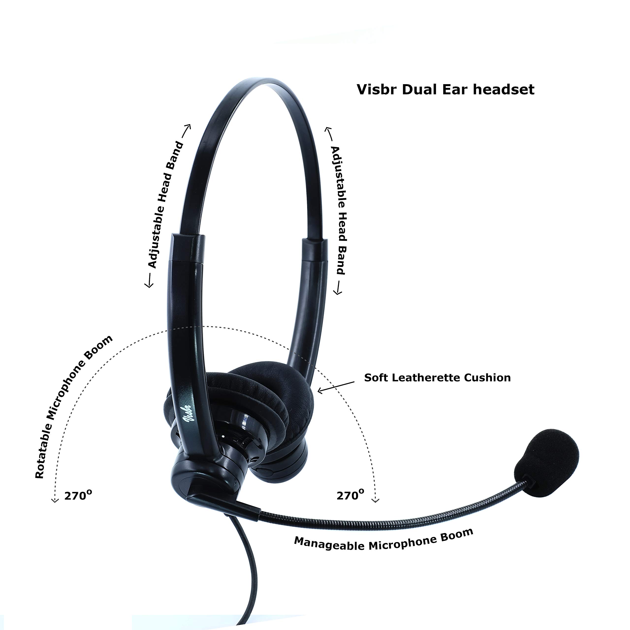 Noise Cancelling USB Computer Headset with Rotatable Microphone - Dual Ear Speaker Call Center Headset Compatible with Windows, Mac, Linux, Softphones & Polycom VVX Phones - Perfect for Remote Work, Customer Service & Online Meetings