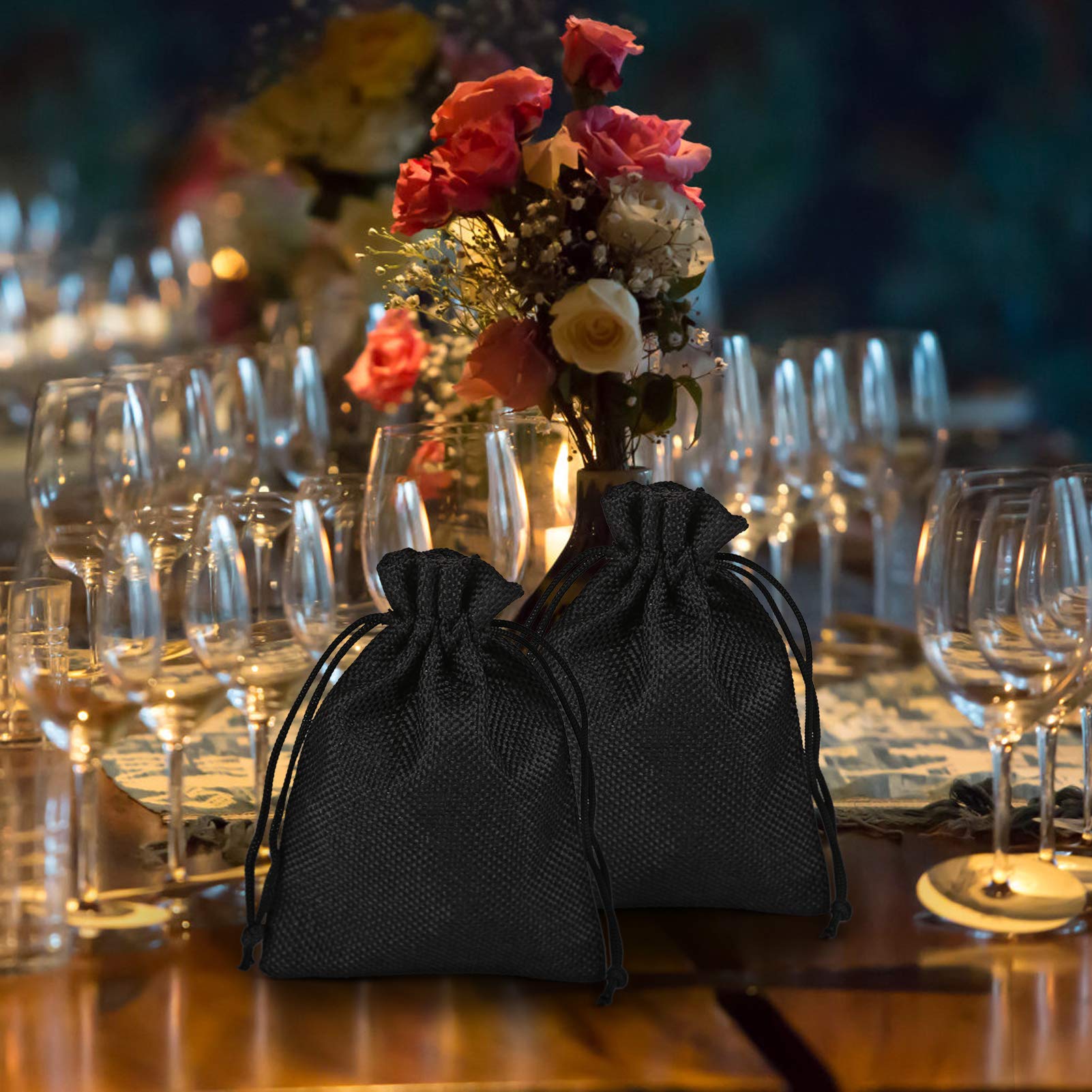 24-Piece Natural Burlap Drawstring Bags - Linen Gift Pouches for Jewelry, Wedding Favors, Party Gifts & DIY Crafts - Eco-Friendly Small Black Sacks for Handmade Presents & Event Decorations