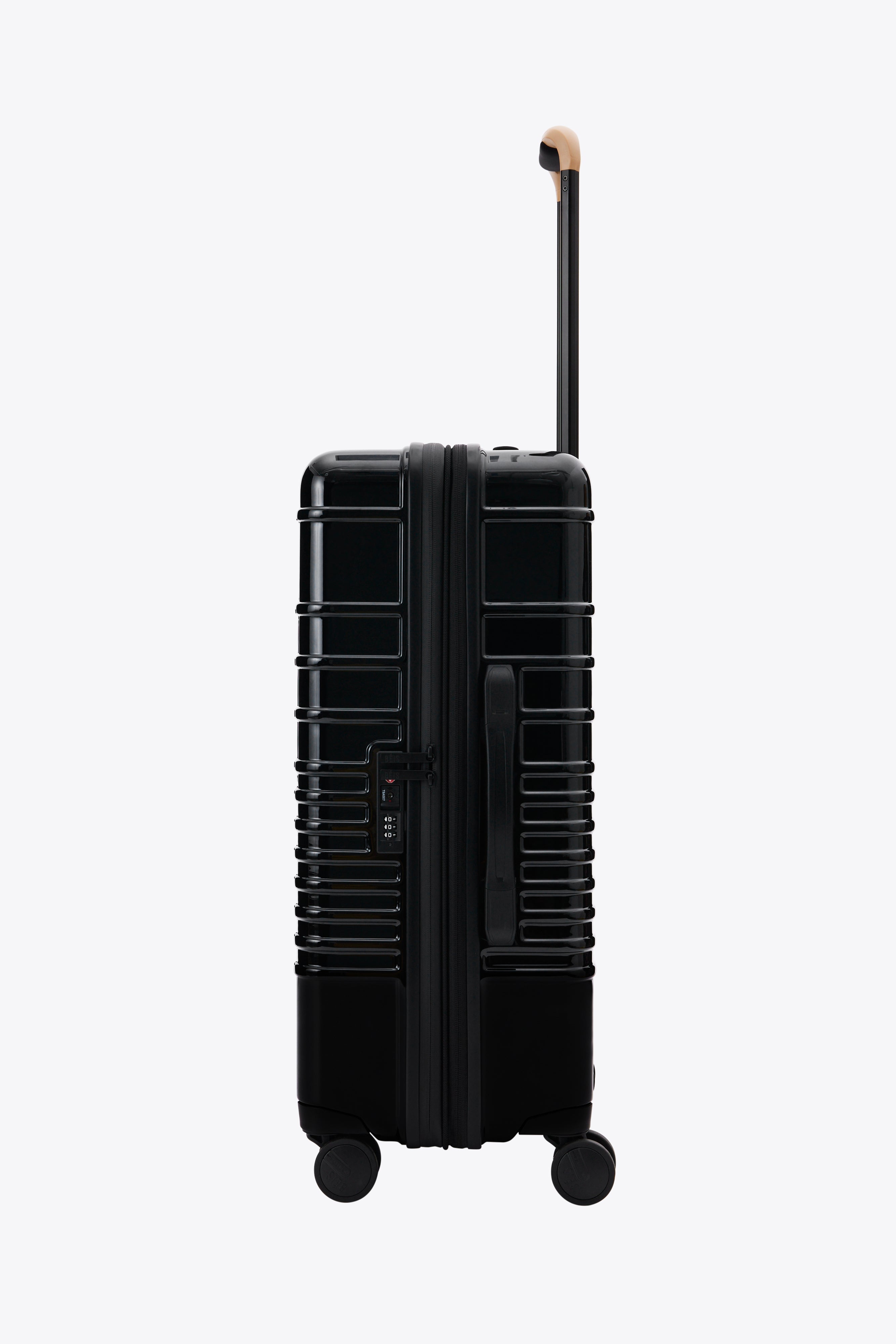 Glossy Black Medium Check-In Roller Luggage - Perfect for Business Travel & Weekend Getaways