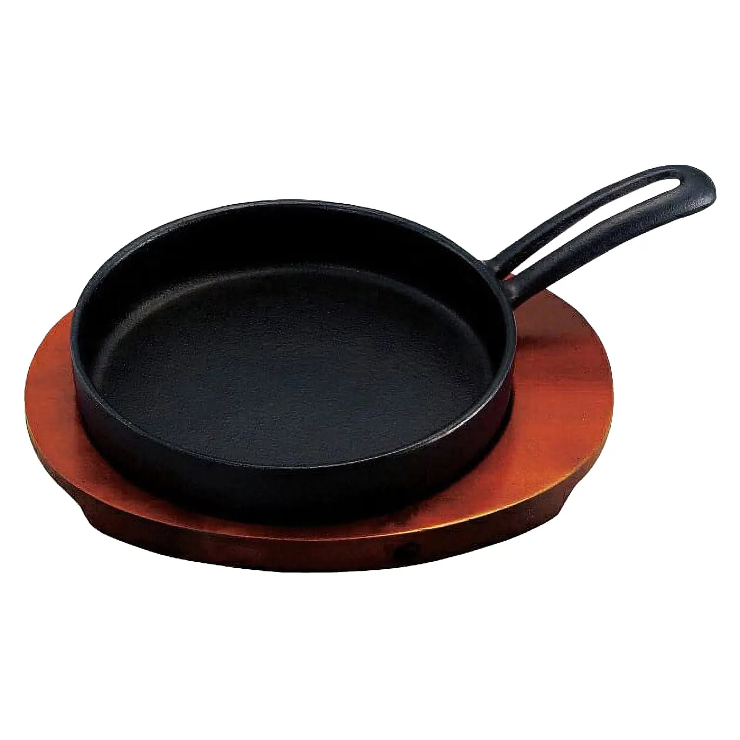 Ikenaga Cast Iron Small Frying Pan Style Sizzler Platter with Wooden Base - Perfect for Sizzling Fajitas, Steaks & Appetizers - Ideal for Restaurants, Home Cooking & Outdoor Dining