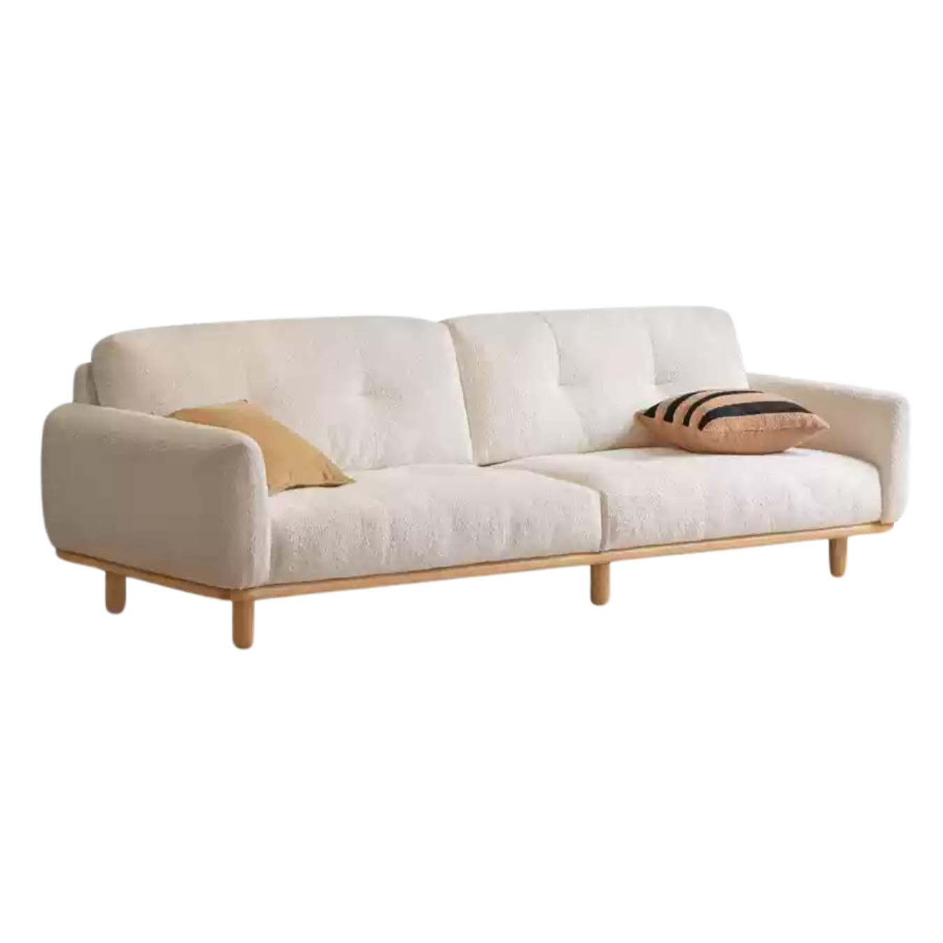 Oak Solid Wood Lamb Fleece Sofa - White Cream Modern Style | Cozy Living Room Furniture for Home Decor