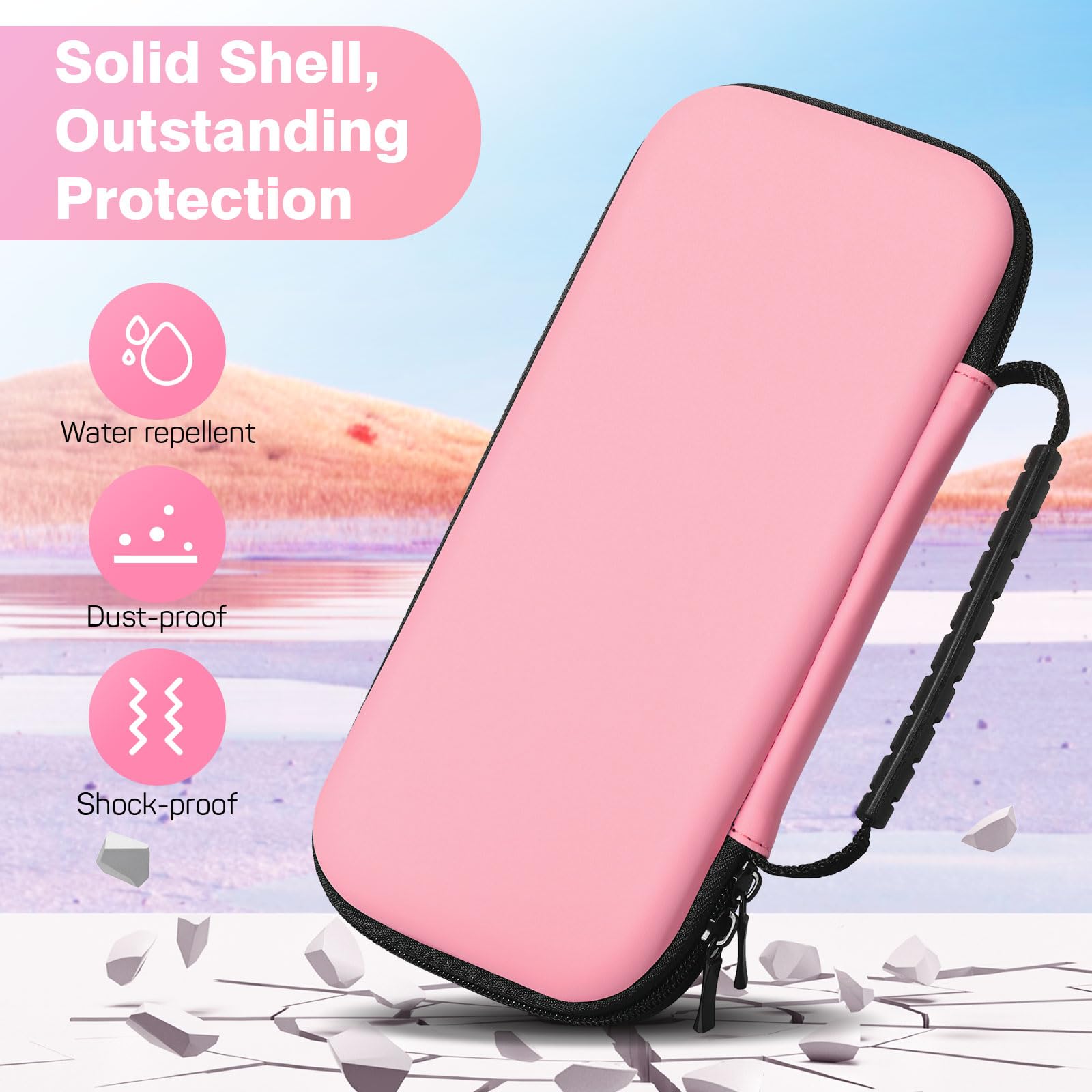 MoKo Hard Carrying Case Compatible with Nintendo Switch/Switch OLED - Portable Protective Case with 10 Game Card Slots | Travel & Storage Accessories | Pastel Pink