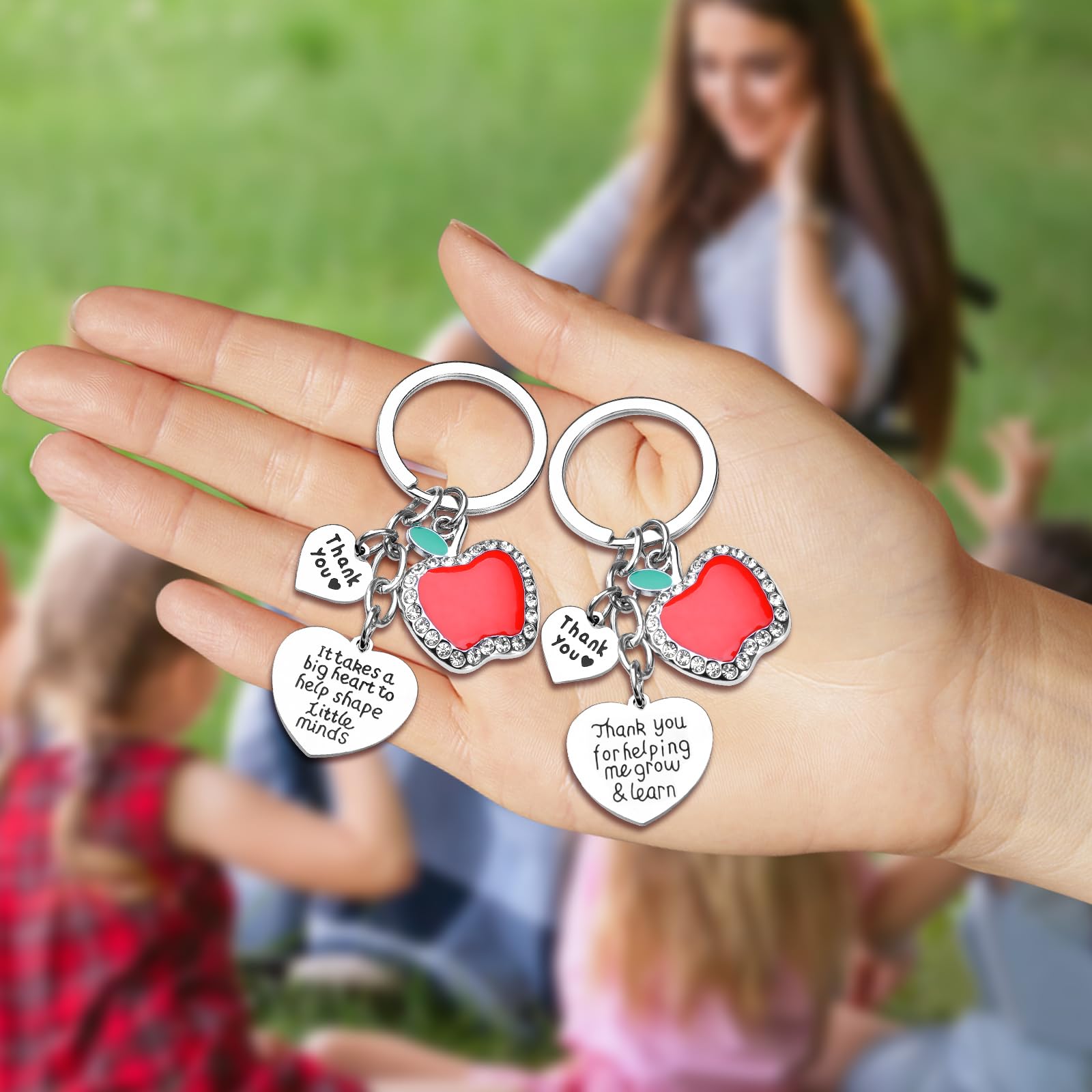 Bulk Teacher Appreciation Gifts for Women - 2 Pack Apple Keychain Set for Educators, Students, Professors | Perfect for Graduation, Thanksgiving, Retirement, Birthday, Christmas Stocking Stuffers | Ideal Classroom, Office & School Gifts
