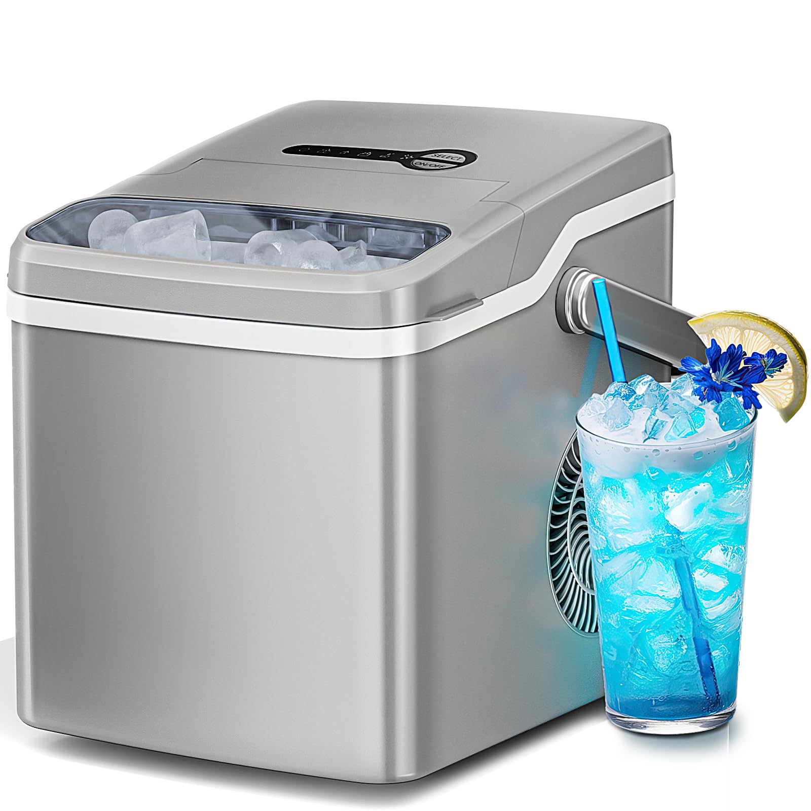 Antarctic Star Portable Countertop Ice Maker - 26 lbs Daily Output, 9 Ice Cubes in 6 Minutes, Self-Cleaning Ice Machine with One-Touch Operation & 2 Ice Size Options - Perfect for Home Kitchen, Office, Dorm Room, RV, Camping & Outdoor Parties (Grey)