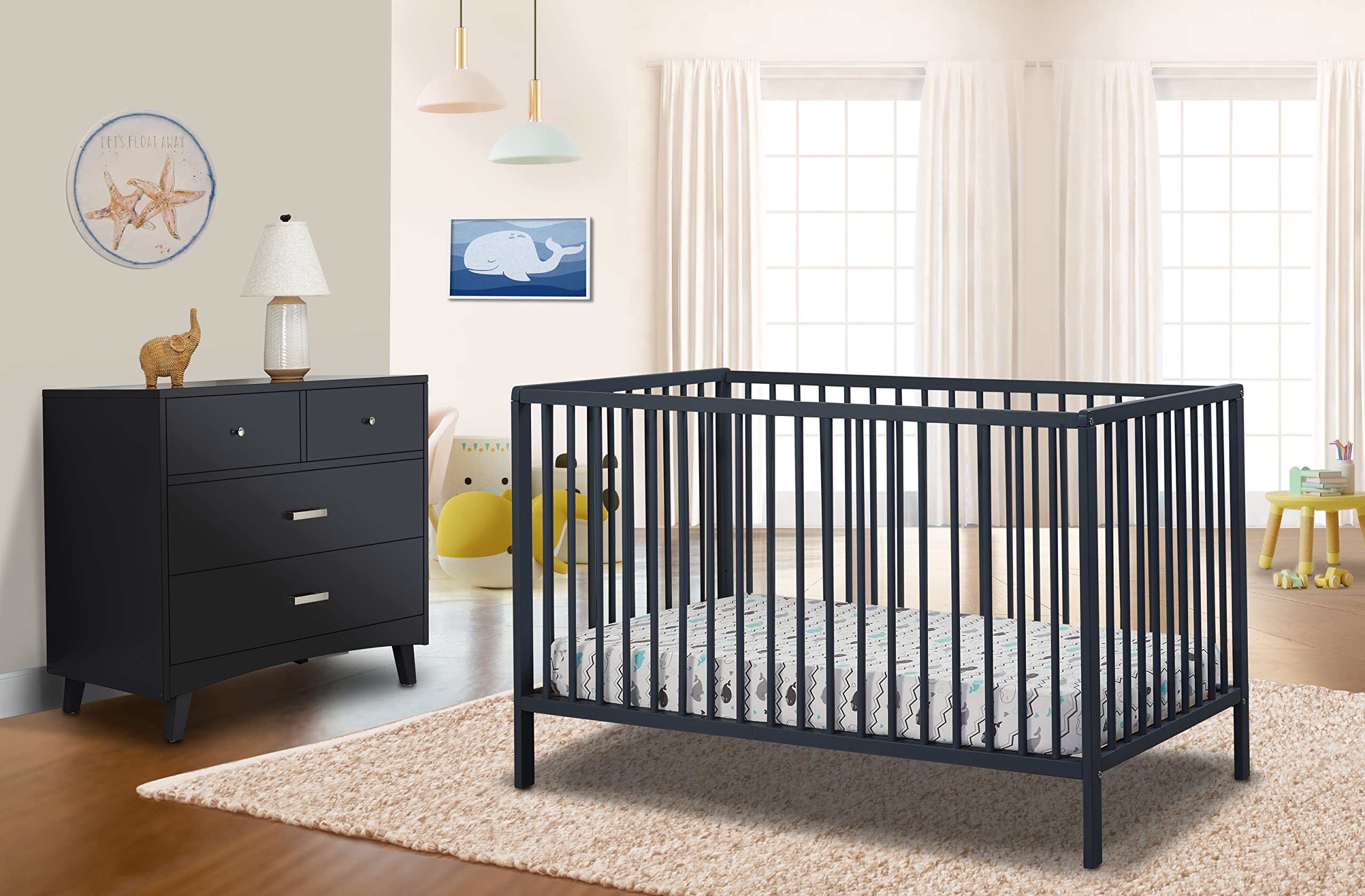 Sorelle Furniture Happy Crib 3-in-1 Convertible Crib - Sustainable Beech Wood Baby Crib, Toddler Bed & Daybed | Safe Nursery Furniture for Newborns & Kids | Perfect for Modern Nursery & Bedroom Decor (Midnight)