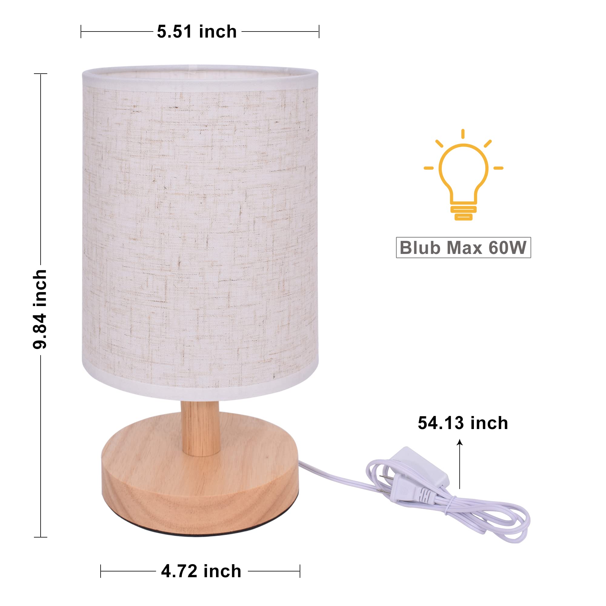Wooden Small Table Lamp with Linen Shade - Mini Bedside Night Light, Simple Desk Lamp for Bedroom, Living Room & Kids Room (Includes LED Bulb, Square Design) - Perfect for Reading, Relaxing & Nighttime Ambience