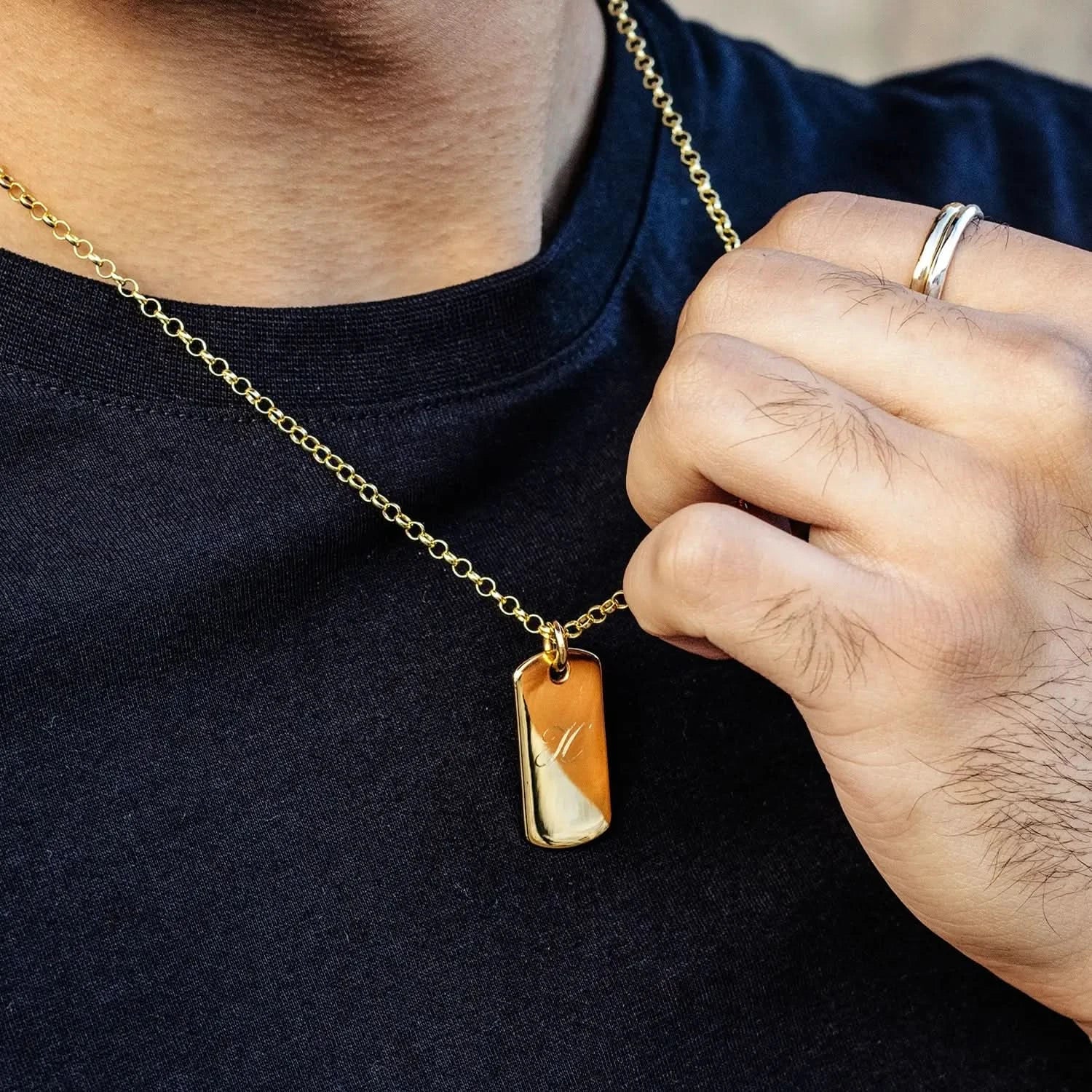 Custom Engravable Men's Gold Dog Tag Necklace - Personalized Military Style Pendant for Gifts, Memorial & Everyday Wear