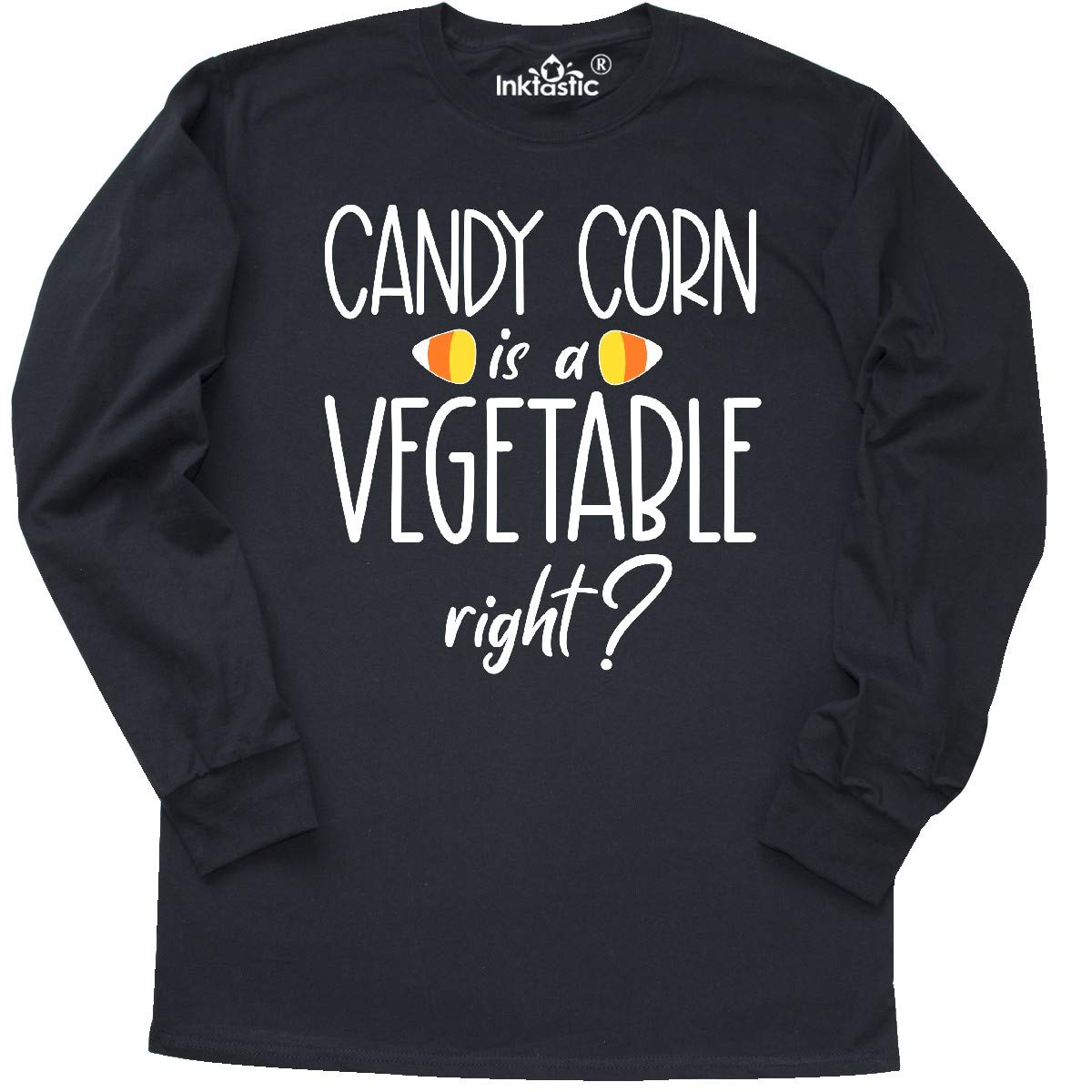 Inktastic Halloween Candy Corn is a Vegetable, Right? Funny Long Sleeve T-Shirt for Men & Women - Perfect for Halloween Parties, Costumes & Casual Wear