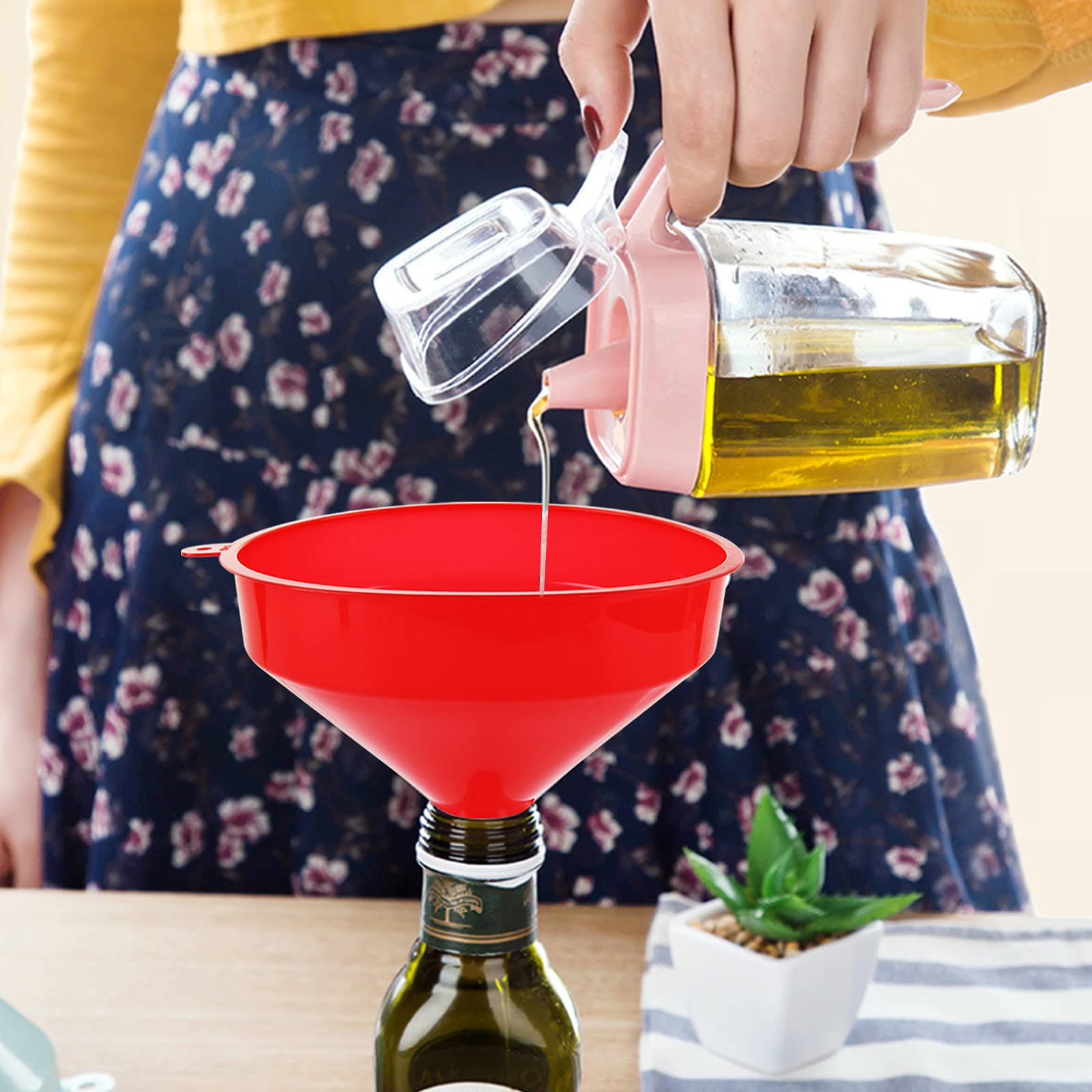 10Pcs Plastic Funnel Set - 6.3 Inch Wide Mouth Oil Funnels for Automotive, Kitchen & Home Use - Durable Red Gas Funnels with Long Spout for Easy Pouring - Perfect for Car Maintenance, Cooking Oil Transfer & DIY Projects