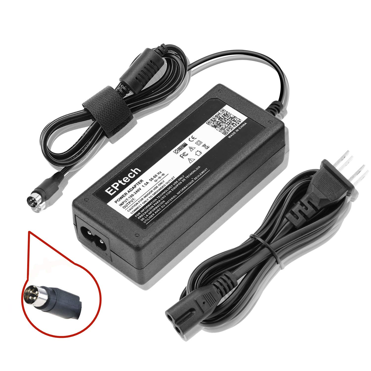 Makerbot Replicator 2 & 2X 3D Printer 24V AC/DC Power Adapter - 4-Pin DIN Connector 150W 6.25A Power Supply Cable (MP04948 MP04952 MP05927) - Perfect for Home & Office 3D Printing Projects