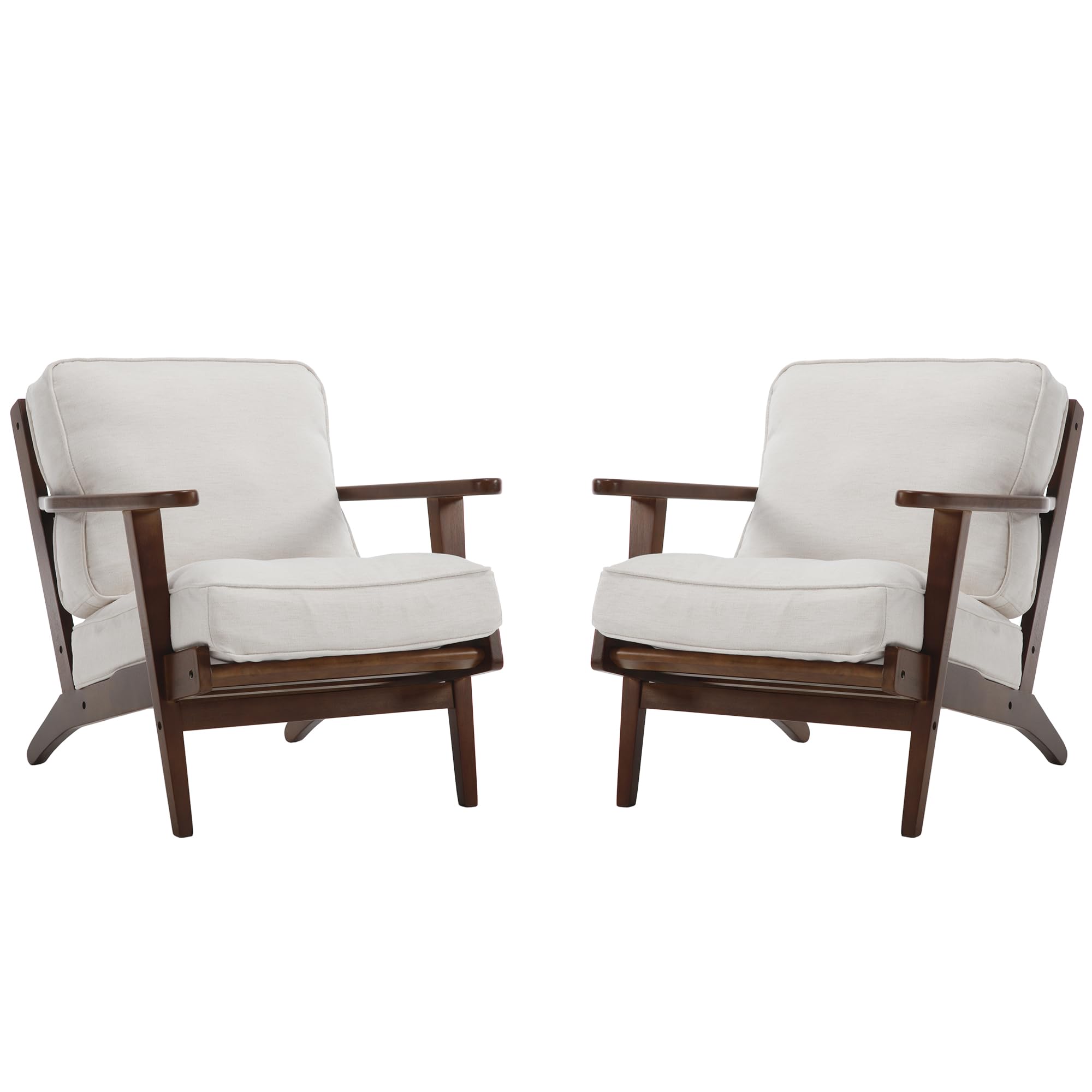 Mid-Century Modern Accent Chairs Set of 2 - Linen Upholstered Living Room Armchairs with Solid Wood Frame (Beige) - Perfect for Bedroom, Reading Nook & Lounge Relaxation