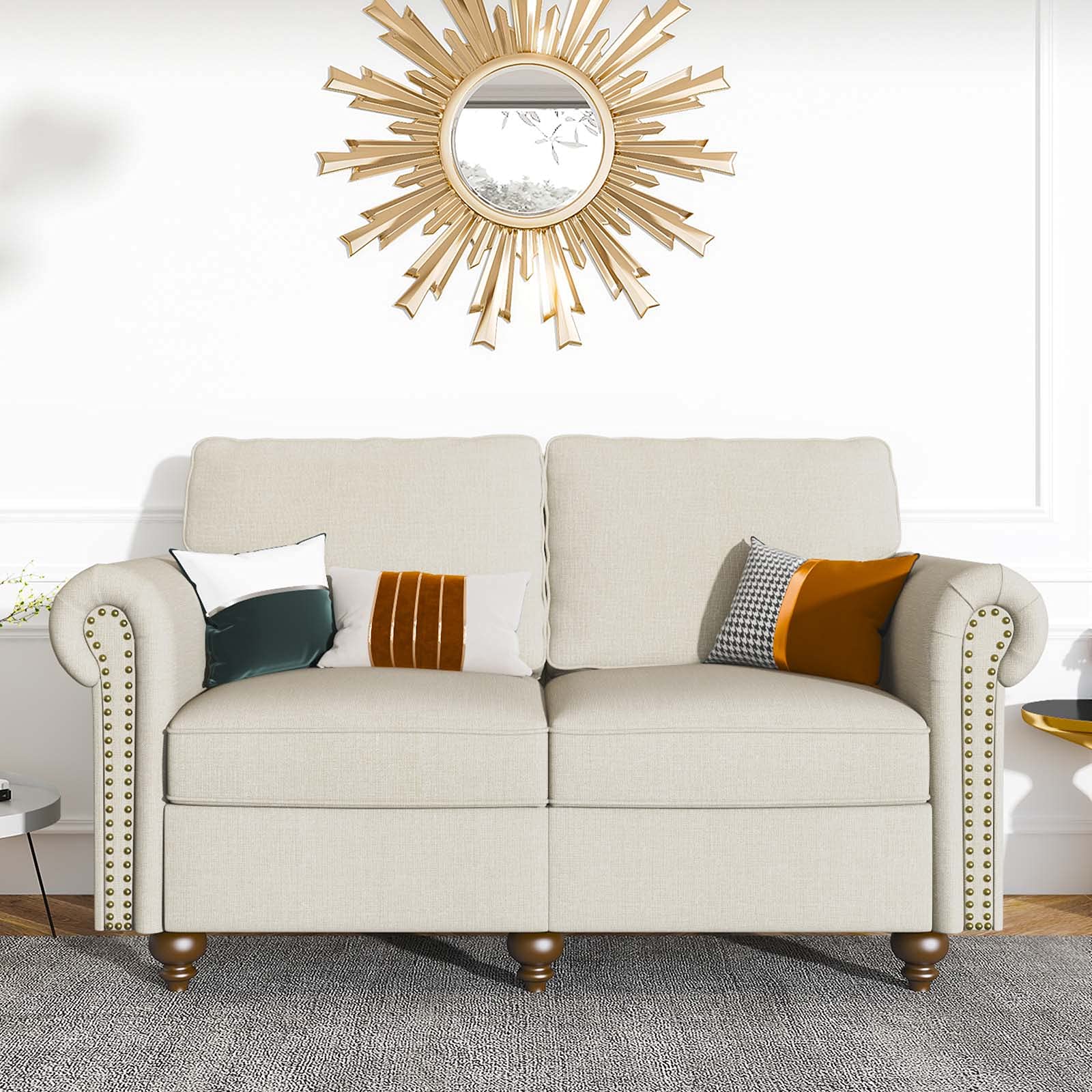 Nolany 2-Seater Loveseat Sofa with Reversible Back Cushions - Modern Fabric Couch for Small Spaces in Light Beige | Perfect for Apartments, Living Rooms & Cozy Spaces