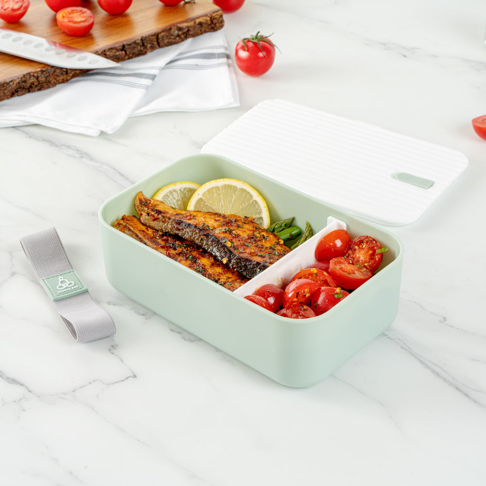 Bento Tek 34 oz Eco-Friendly Green Buddha Lunch Box with Secure White Lid - 7.5