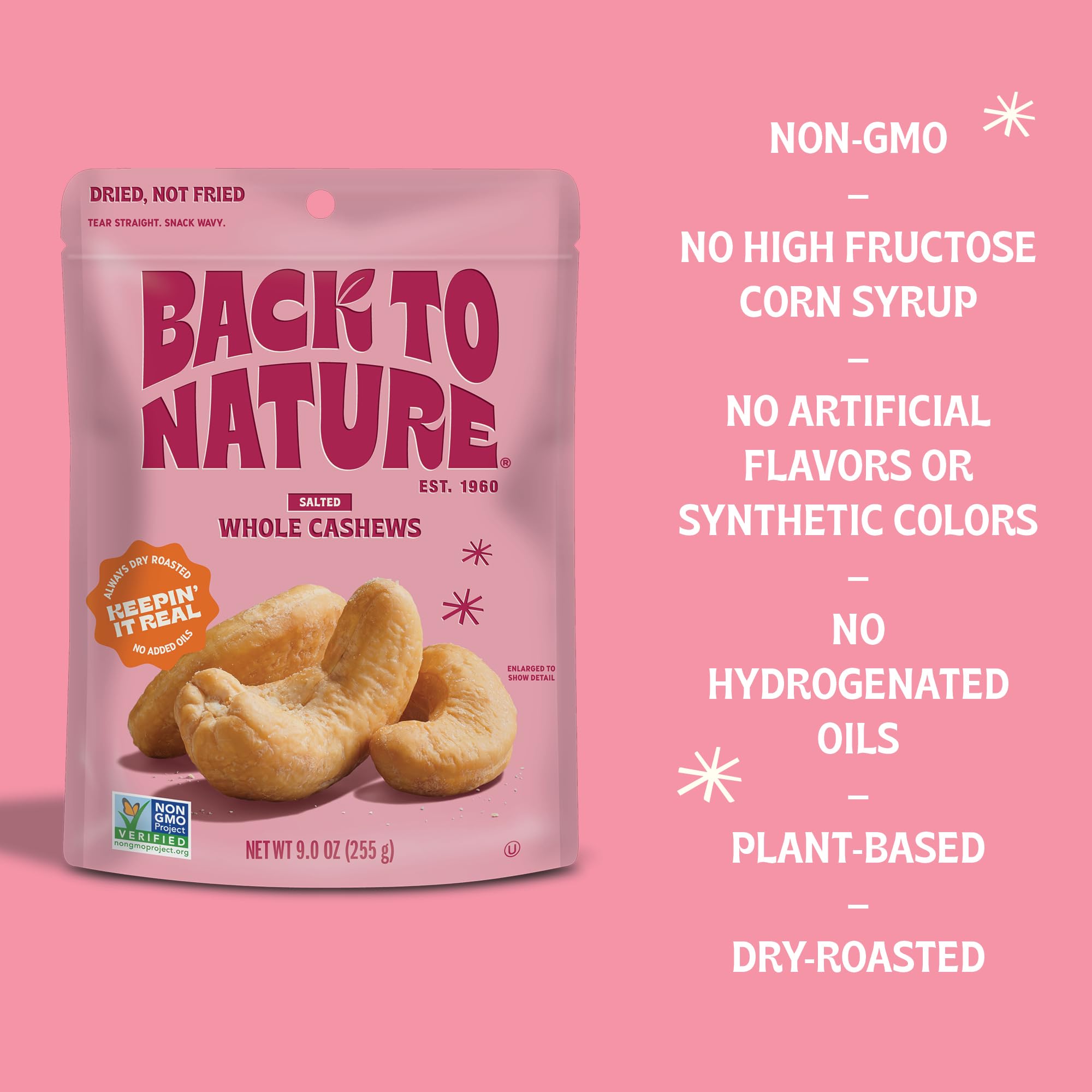 Organic Jumbo Cashews - Dry Roasted with Sea Salt, Non-GMO, High Protein Healthy Snacks, 9 Ounce (Pack of 9) | Perfect for Keto Diet, Vegan Snacking & On-the-Go Nutrition