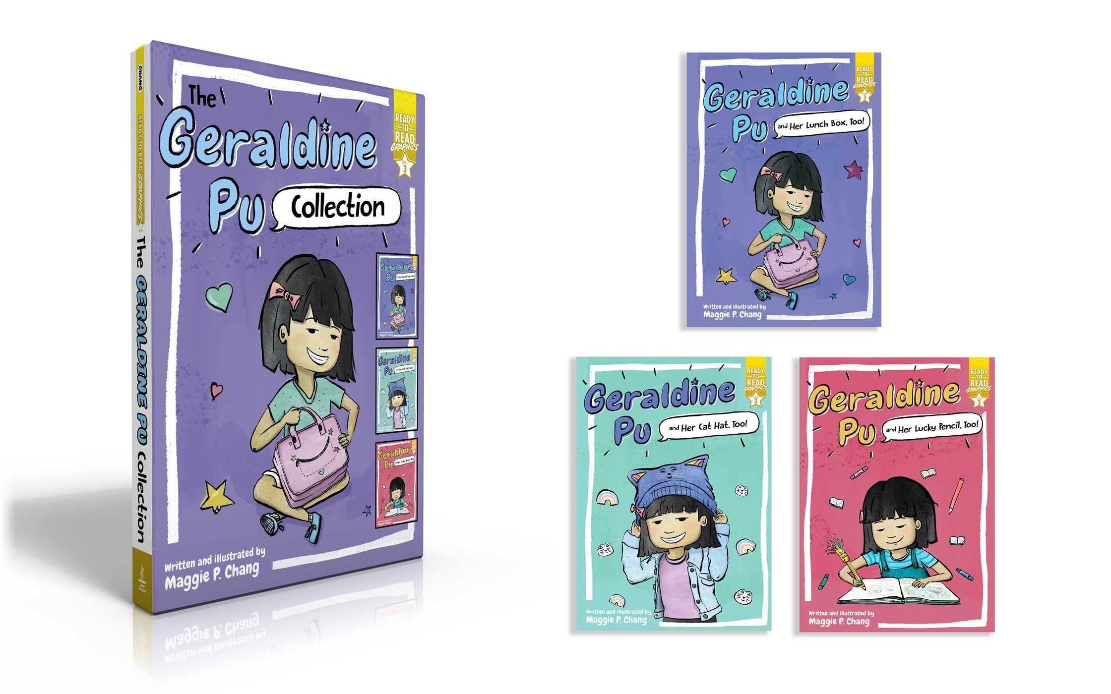 **Geraldine Pu Book Set - Geraldine Pu and Her Lunch Box, Geraldine Pu and Her Cat Hat, Geraldine Pu and Her Lucky Pencil - Kids' Bilingual Storybook Collection for Early Readers & ESL Learning**