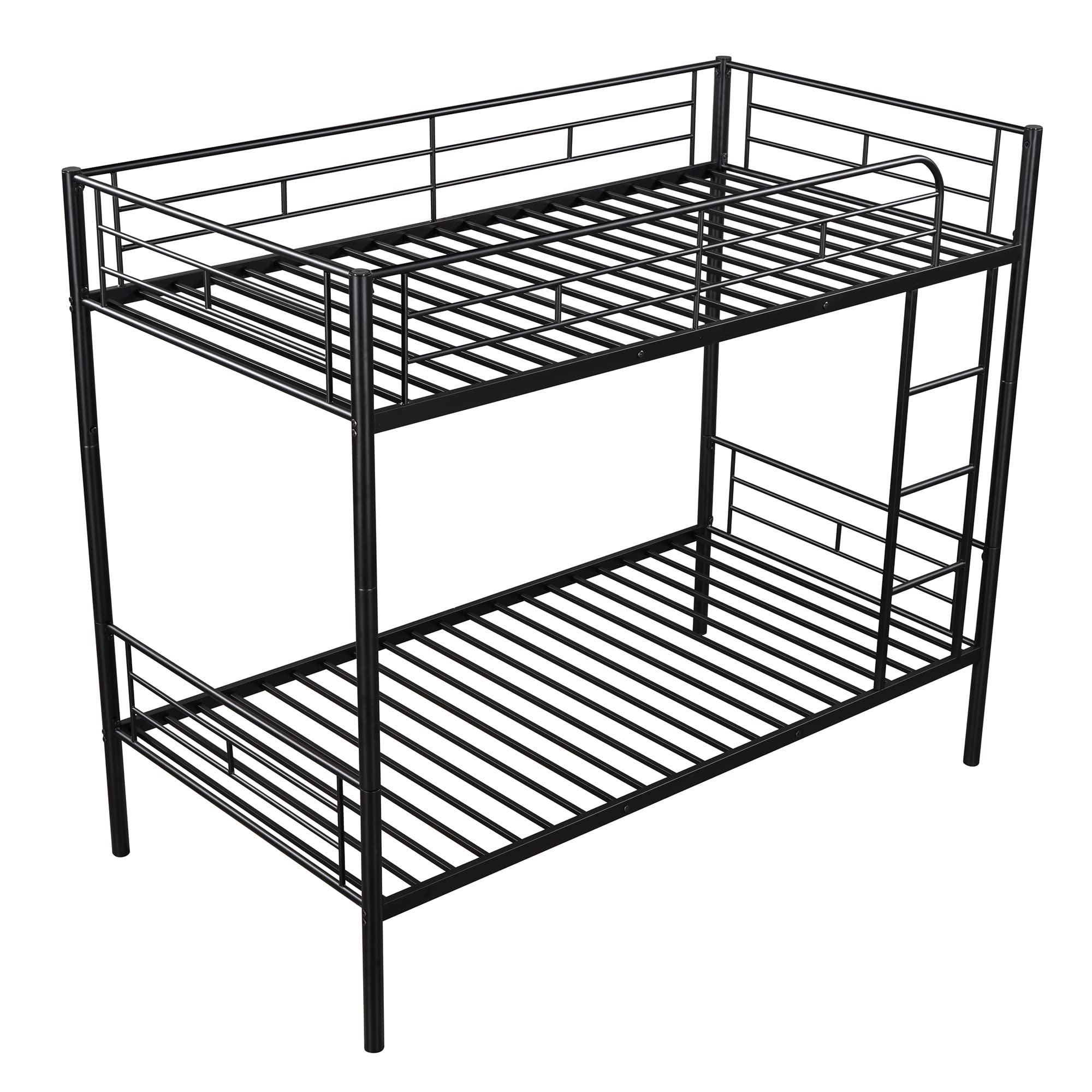 Twin Over Twin Metal Bunk Bed - Heavy Duty Bed Frame with Removable Ladder & Safety Rail - Converts to 2 Separate Twin Beds (Black) - Perfect for Kids' Rooms, Dormitories & Space-Saving Bedroom Solutions