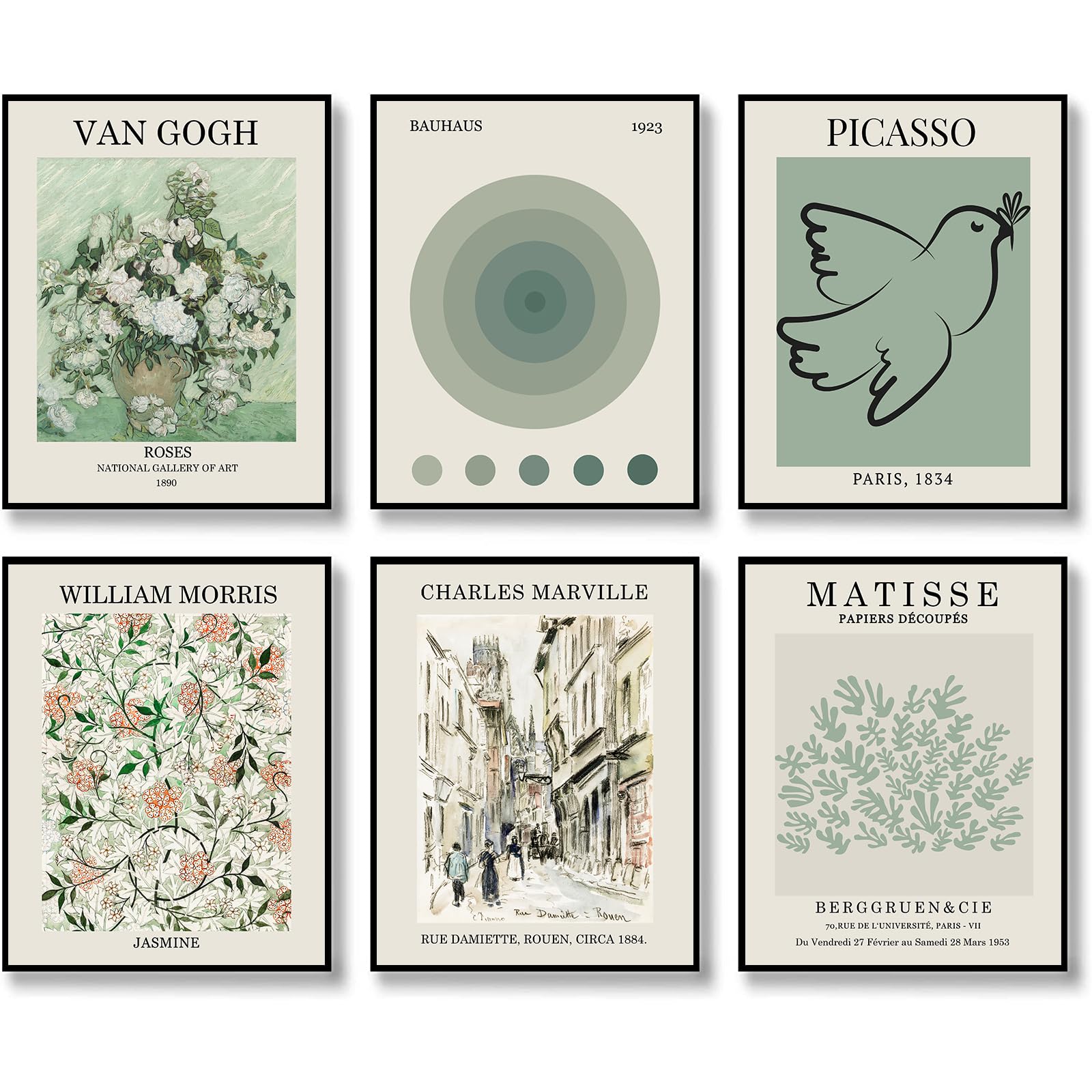 Abstract Matisse Wall Art Prints - Sage Green Vintage Exhibition Posters, Boho Decor for Aesthetic Bedroom (8x10 Inches Unframed) | Perfect for Living Room, Office & Home Decor