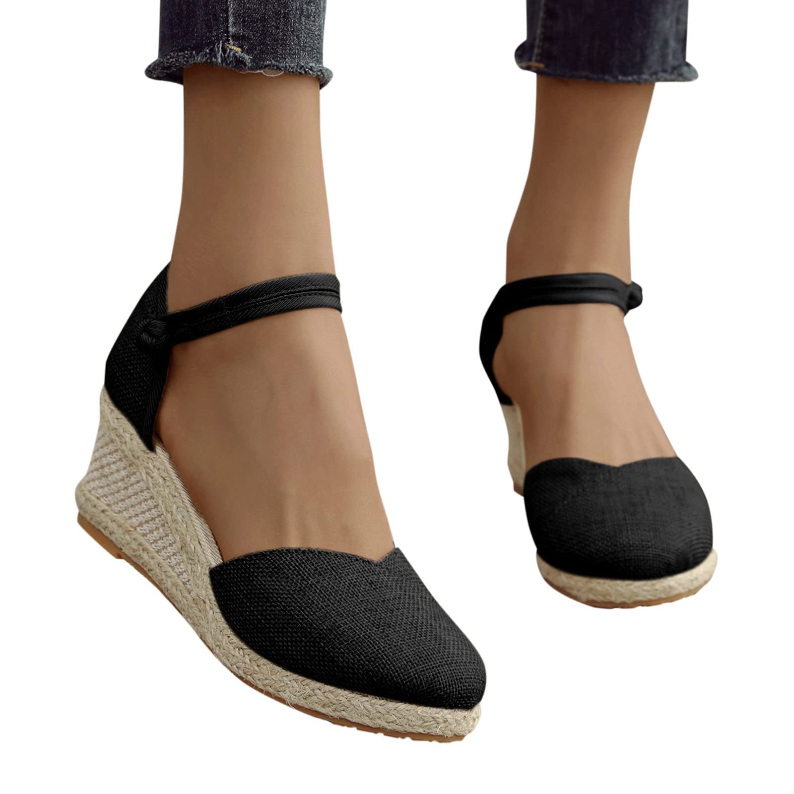 Aniywn Women's Closed Toe Retro Wedge Sandals with Buckle Strap - Comfortable Casual Espadrilles for Ladies | Perfect for Summer Outings, Beach Walks & Date Nights