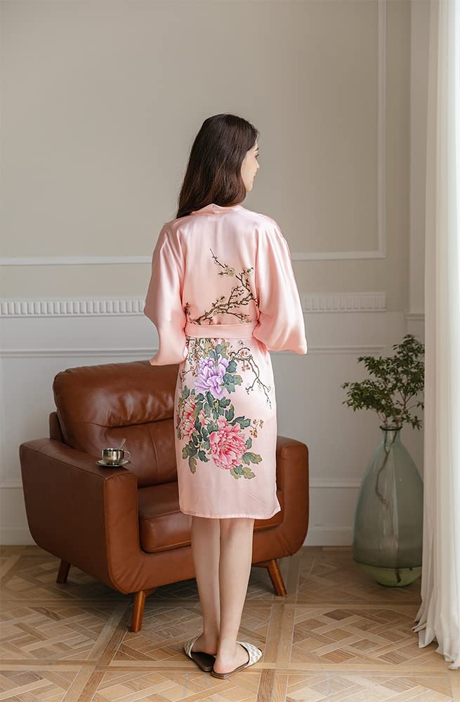 Luxury Women's 100% Pure Silk Kimono Robe - Short Sleeve Bathrobe & Pajama Set for Spa, Lounge & Sleepwear | Elegant Homewear & Bridal Gift Idea