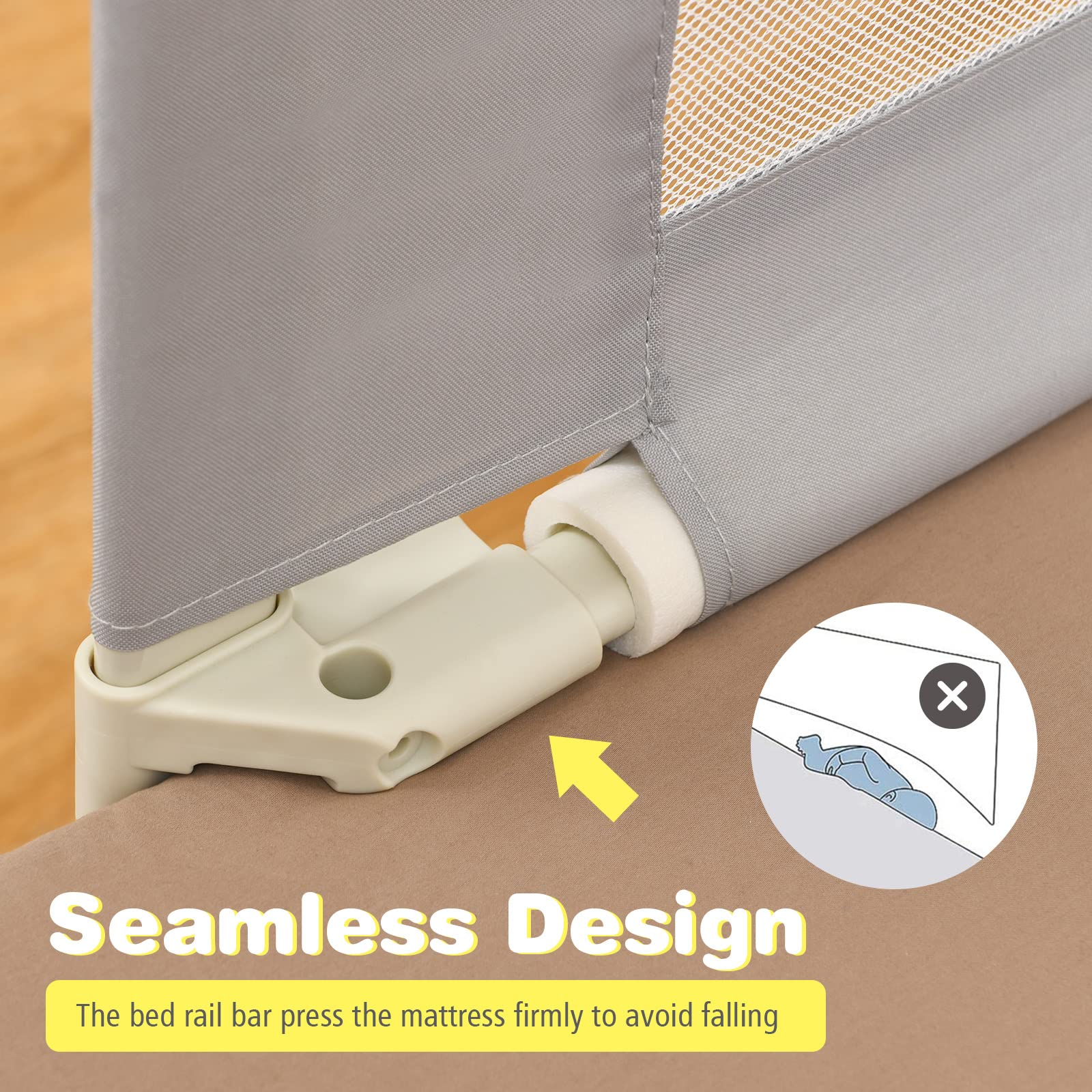 HONEY JOY 69-inch Extra Long Portable Bed Rail for Toddlers - Safety Bed Guardrail with Side Pocket, Fits King, Queen, Full & Twin Size Mattresses (Gray) - Perfect for Childproofing, Travel & Home Safety