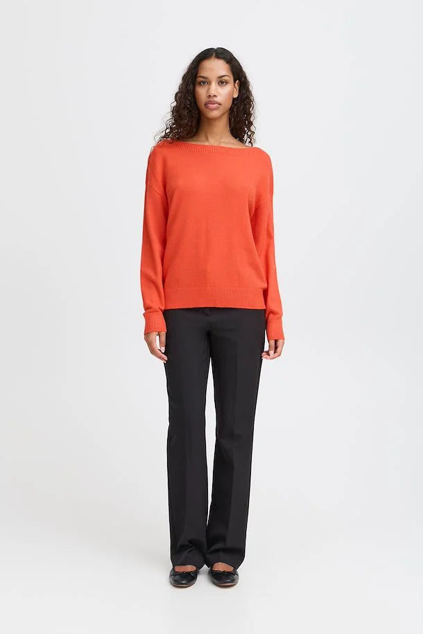 Ella Boat Neck Jumper (Fiesta) - Women's Elegant Knit Sweater for Fall & Winter | Perfect for Office Wear, Casual Outings and Holiday Parties