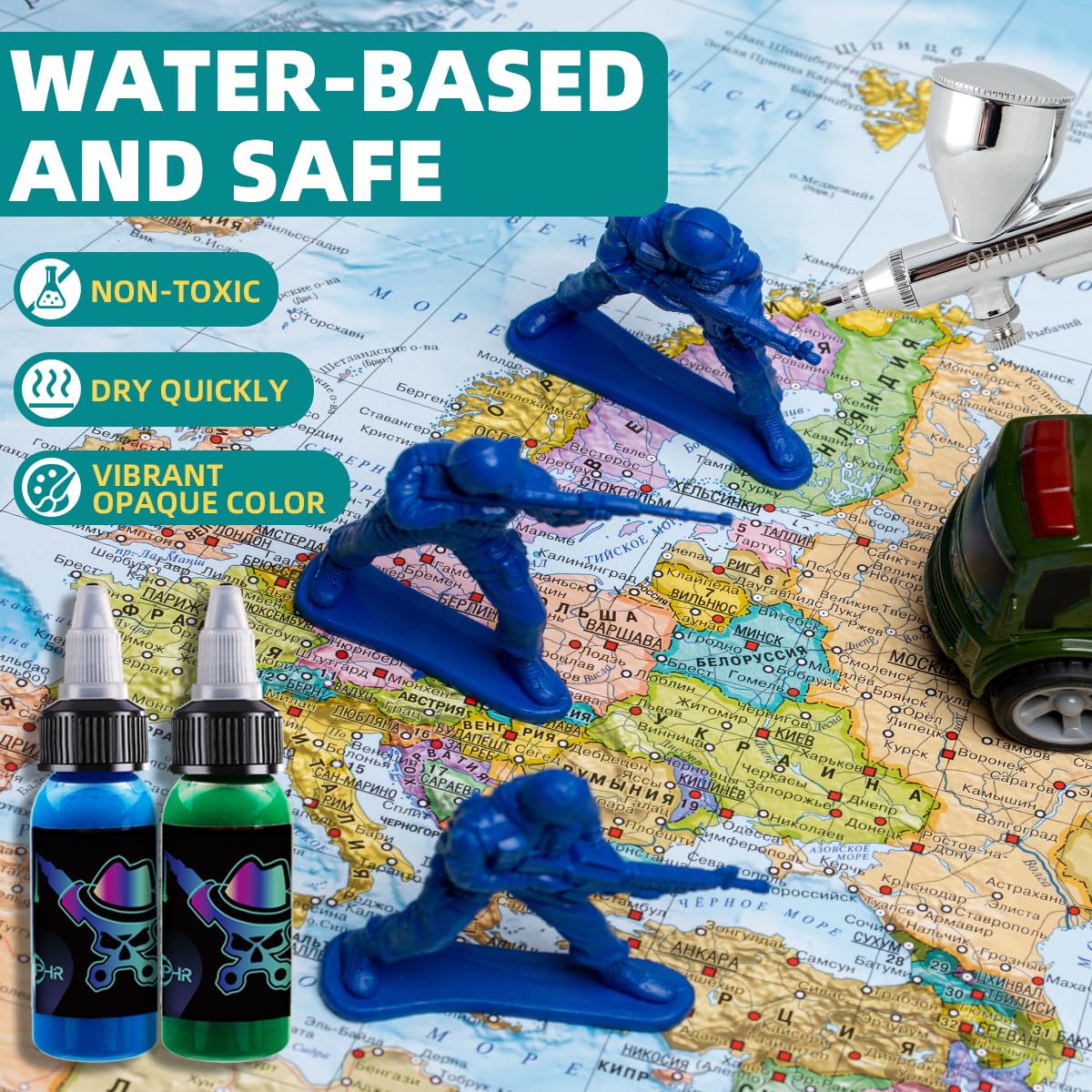 OPHIR 32-Color Acrylic Airbrush Paint Set - Water-Based Opaque Airbrush Ink for Models, Shoes & Leather (1.05 oz/Bottle) | Easy Clean with Water/Alcohol | Perfect for DIY Crafts, Cosplay & Automotive Customization