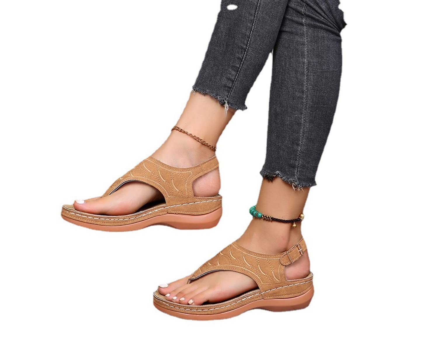 KnjoFly Dimleen Orthopedic Sandals for Women - Comfortable Breathable Vintage Sandals with Arch Support | Perfect for Plantar Fasciitis, Flat Feet & Everyday Walking