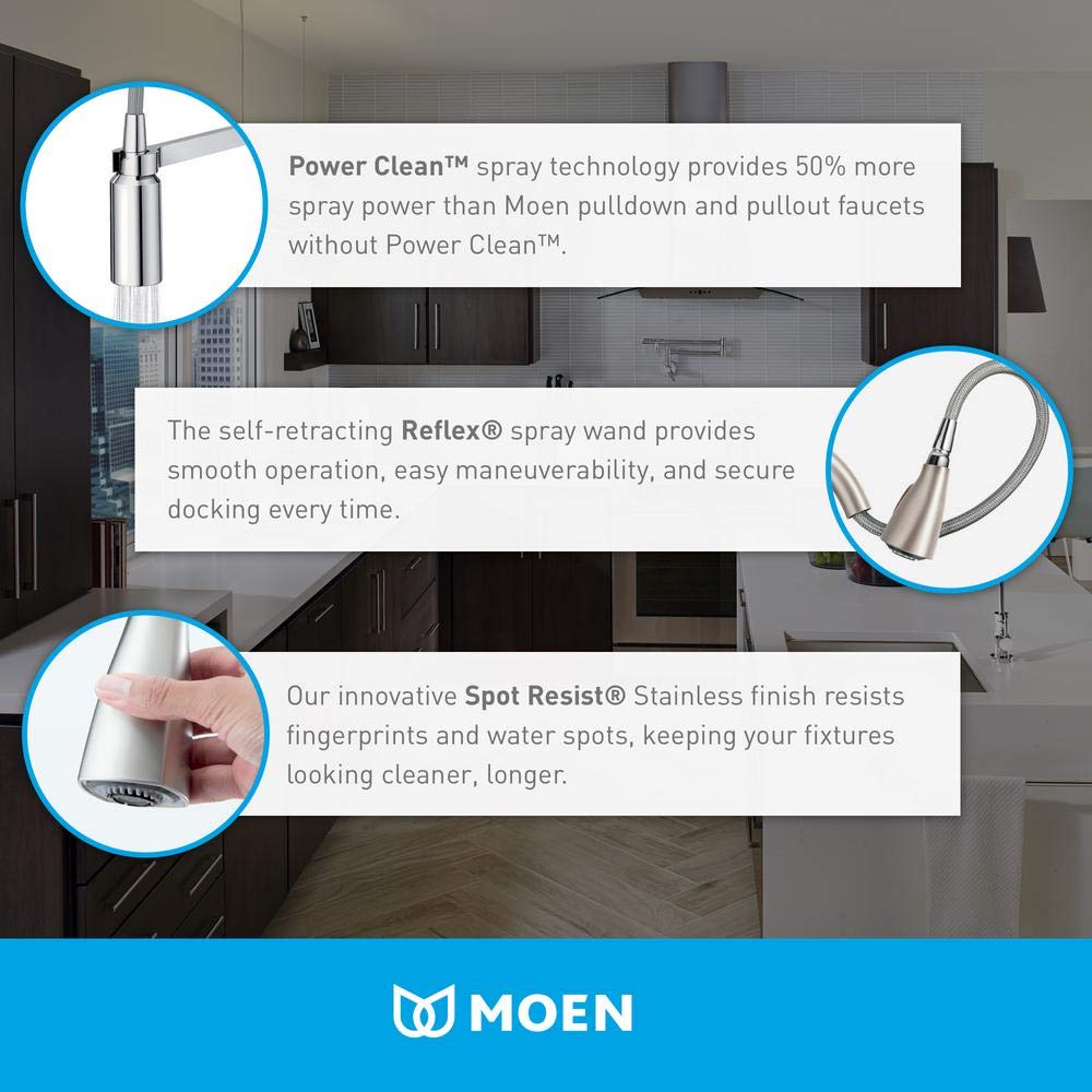 Moen Fieldstone 87808SRS Pull-Down Kitchen Faucet with Soap Dispenser - Modern Stainless Steel Design for Easy Cooking and Cleaning
