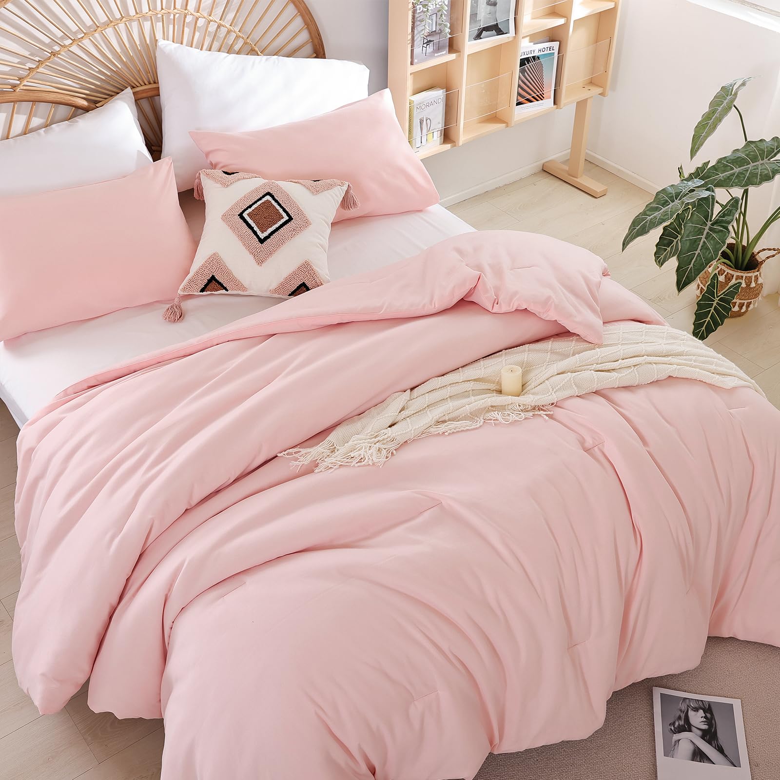 Queen Size Pink Comforter Set - Soft Microfiber All-Season Bedding for Women & Girls, Perfect for Modern Bedrooms