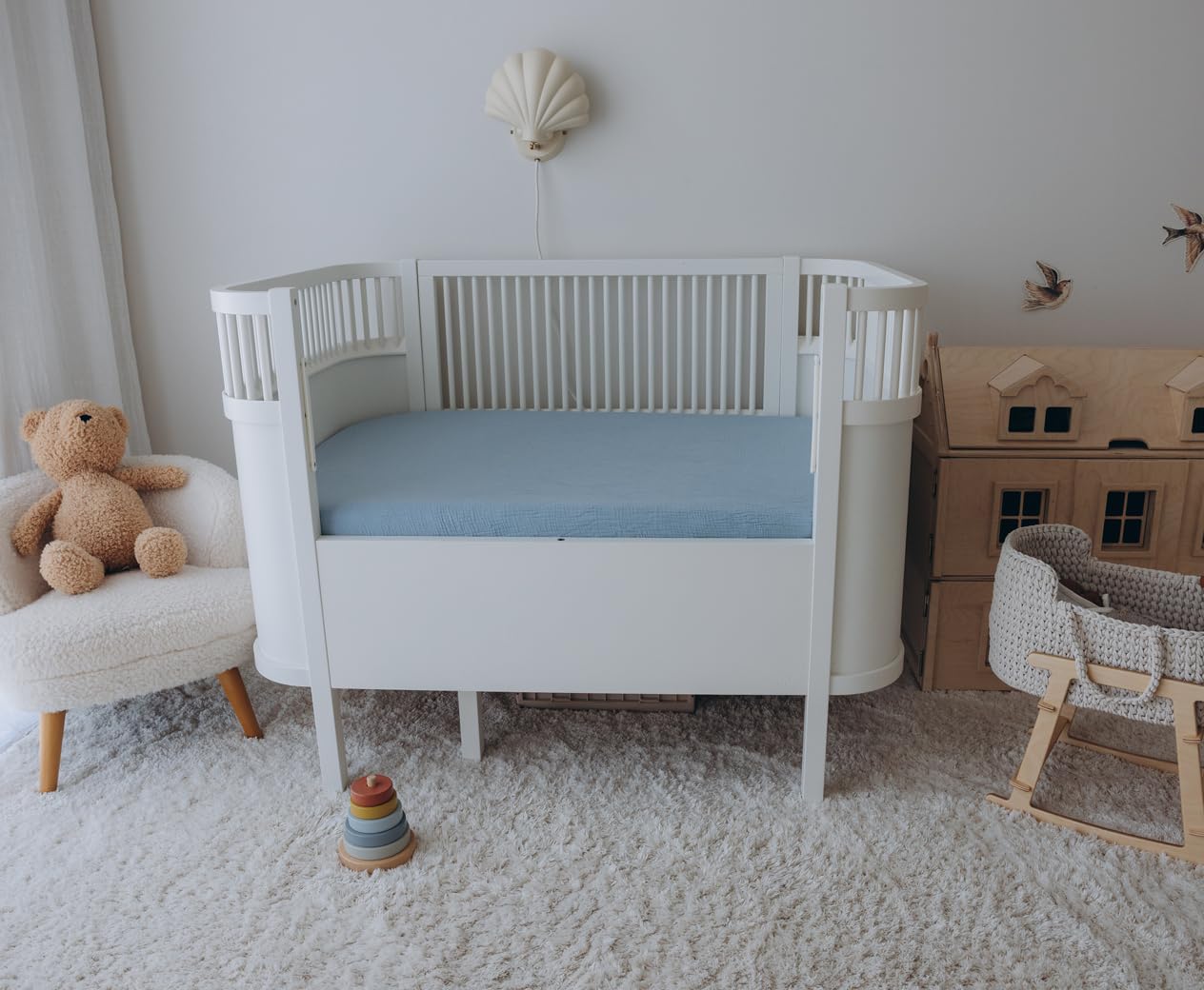 Soft 100% Cotton Muslin Crib Sheets Fitted for Standard Crib Mattress (52x28 Inches) - 2 Pack Baby Crib Sheets for Girls & Boys in Blue & Light Blue | Breathable, Comfortable Nursery Bedding for Newborns & Toddlers | Perfect for Daycare, Home Nursery & Travel Cribs