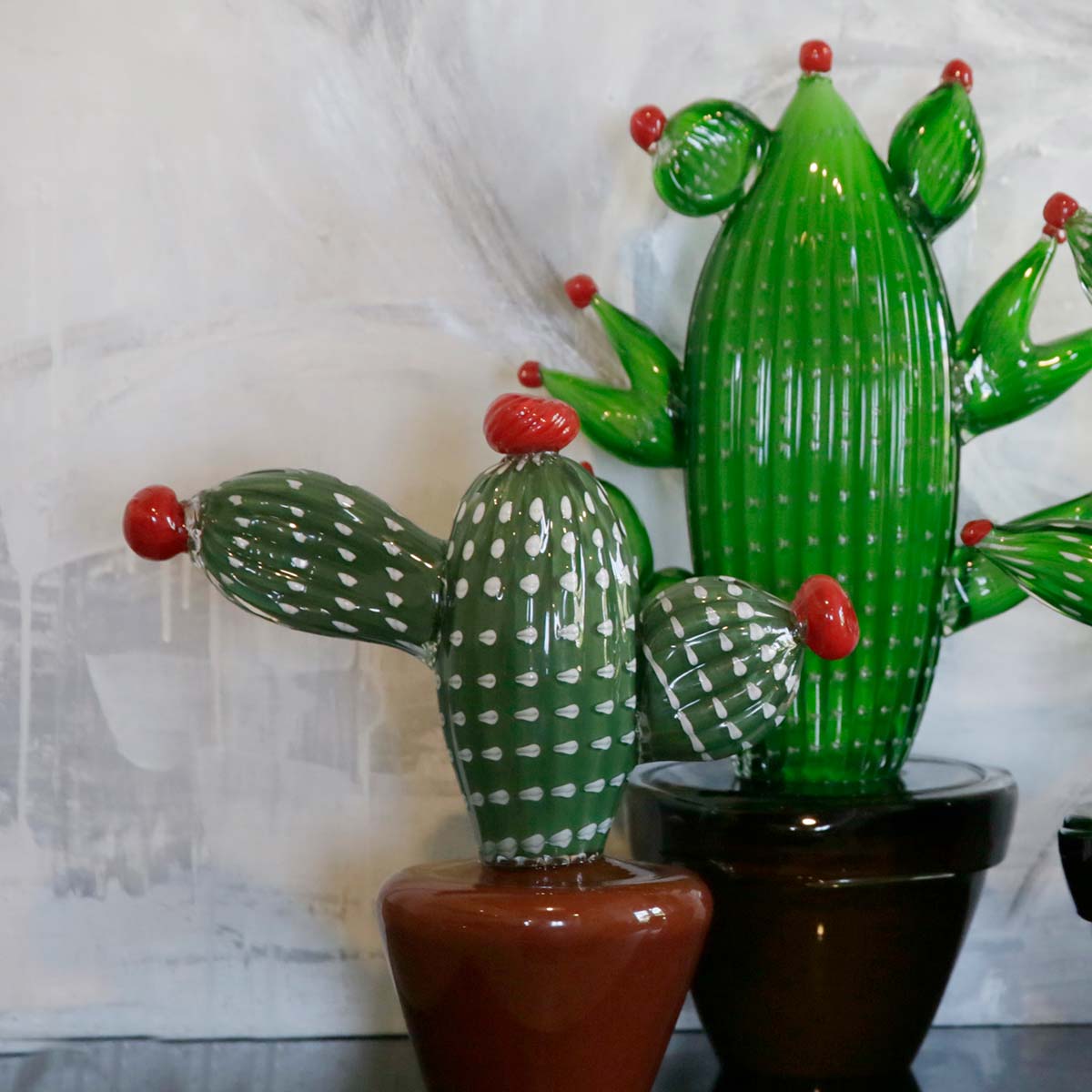 Handmade Small Cactus Blown Murano Glass Sculpture - Elegant Home Decor, Office Desk Ornament, Gift for Plant Lovers