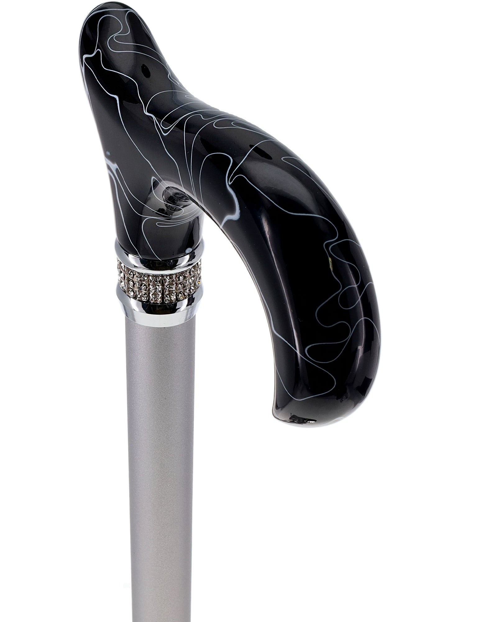 Elegant Rhinestone Designer Cane - Black Marble & Platinum Pearlz Walking Stick for Fashionable Seniors & Mobility Support | Perfect for Weddings, Parties & Daily Use