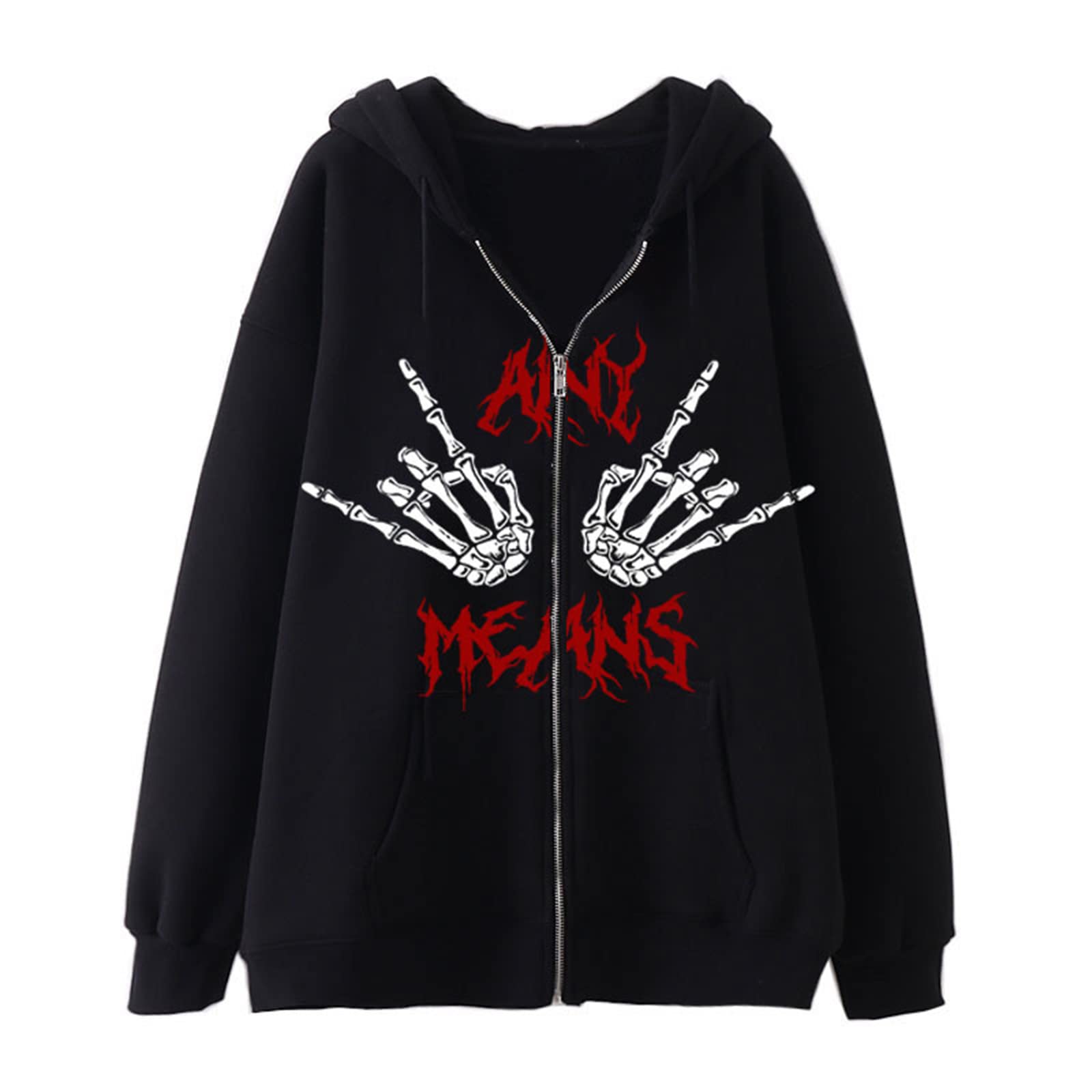 Y2K Oversized Gothic Punk Hoodie for Women & Men - Vintage Zip Up Sweatshirt with Long Sleeves | Halloween Costume, Streetwear Fashion, Casual Outfit