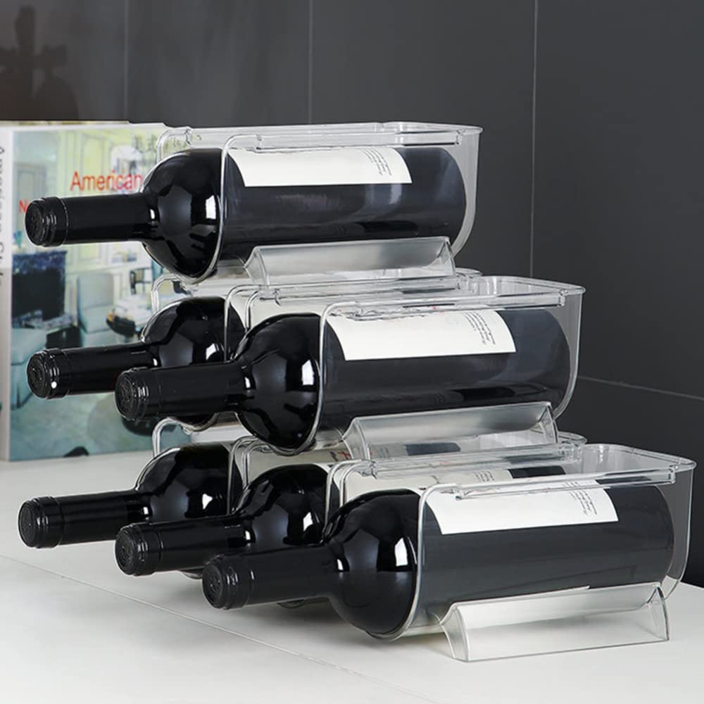 2 Pack Stackable Plastic Bottle Rack - Fridge Organizer for Wine, Beer & Soda Bottles - Space Saving Kitchen Storage Solution for Home & Office
