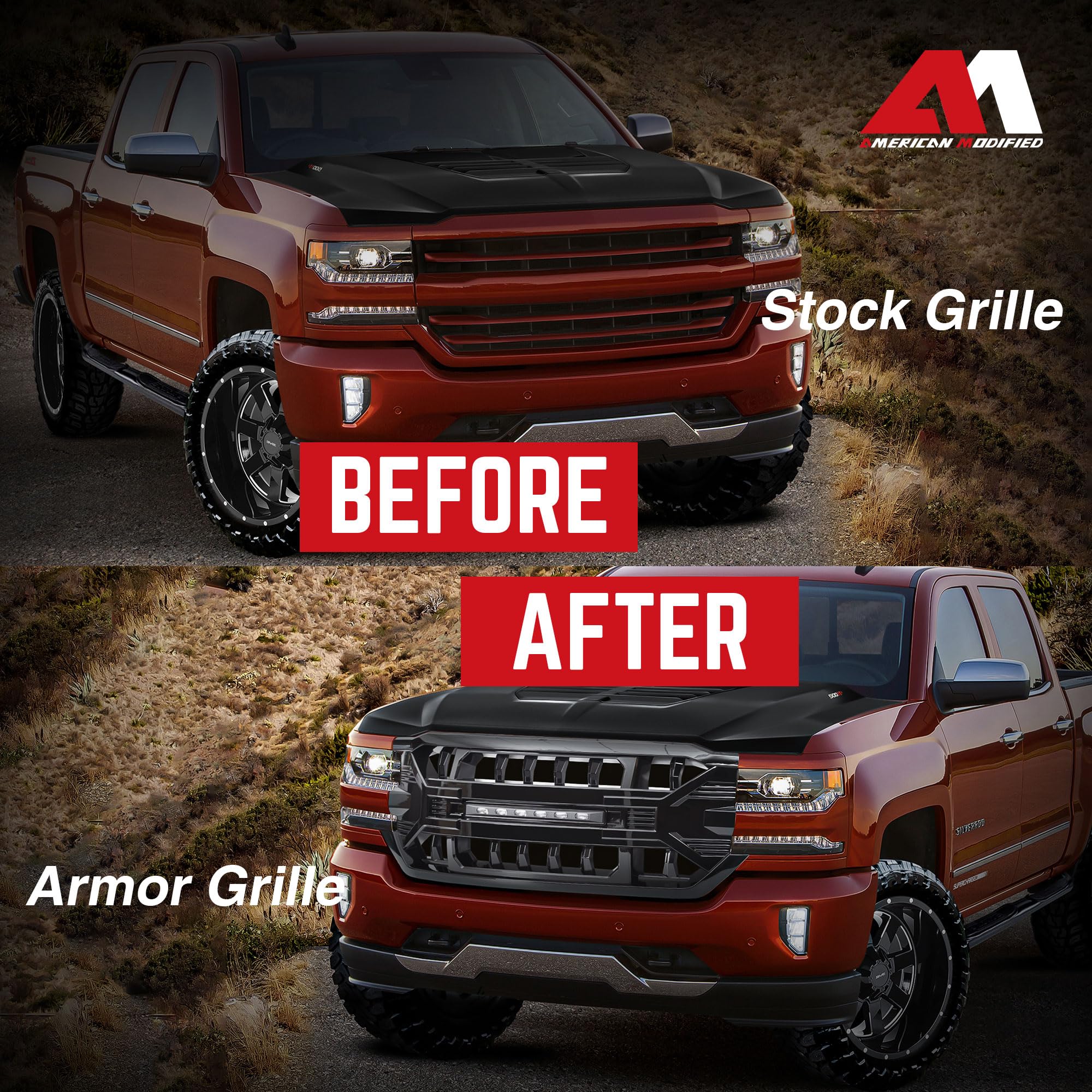 2016-2019 Chevrolet Silverado 1500 Off-Road Grille with LED Lights | Gloss Black Heavy Duty Front Bumper Guard | Perfect for Truck Modifications & Night Driving