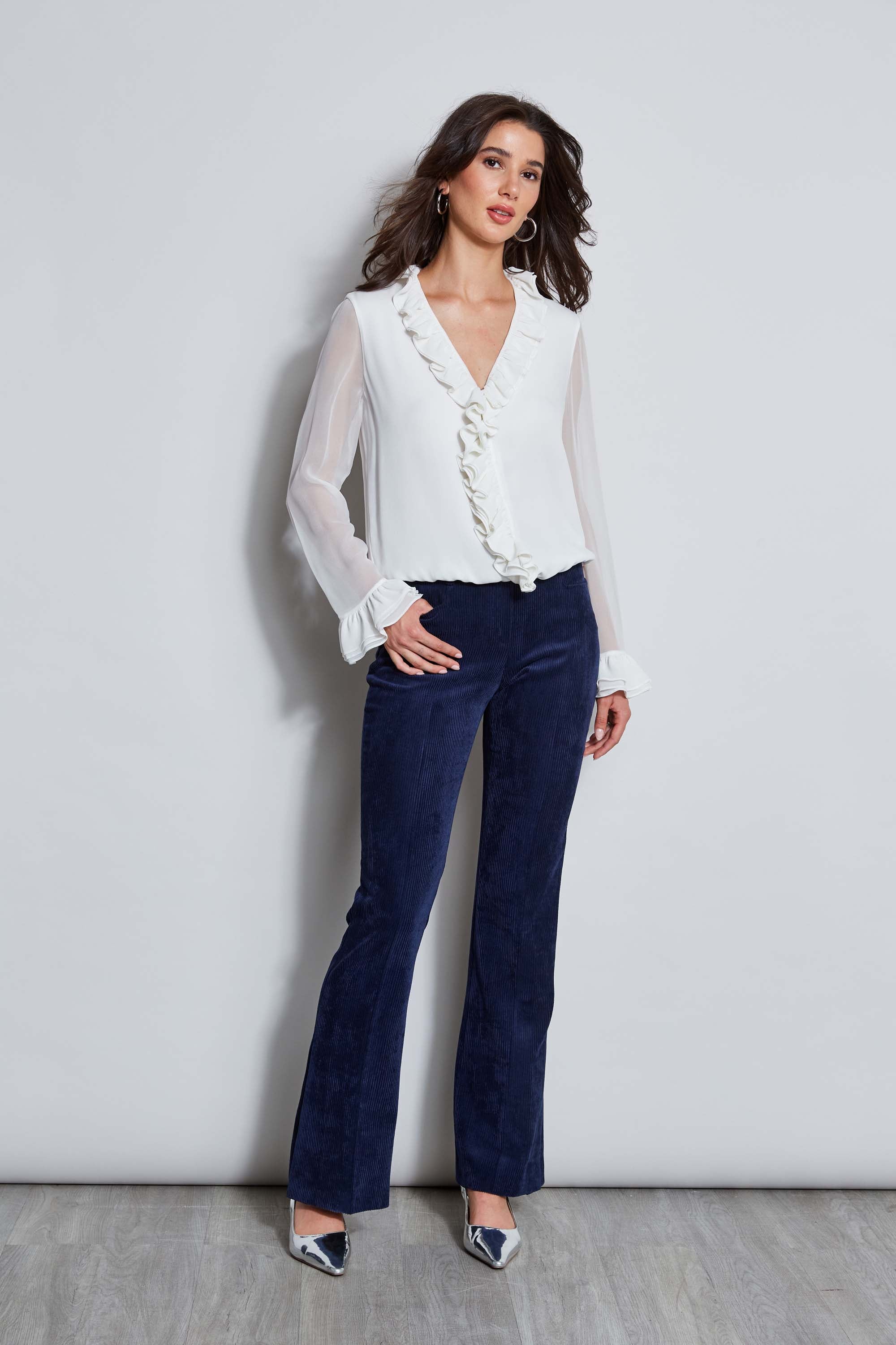 Stylish Women's Corduroy Fit & Flare Pants - High Waisted Stretch Comfort for Fall & Winter | Perfect for Office, Casual Outings & Date Nights