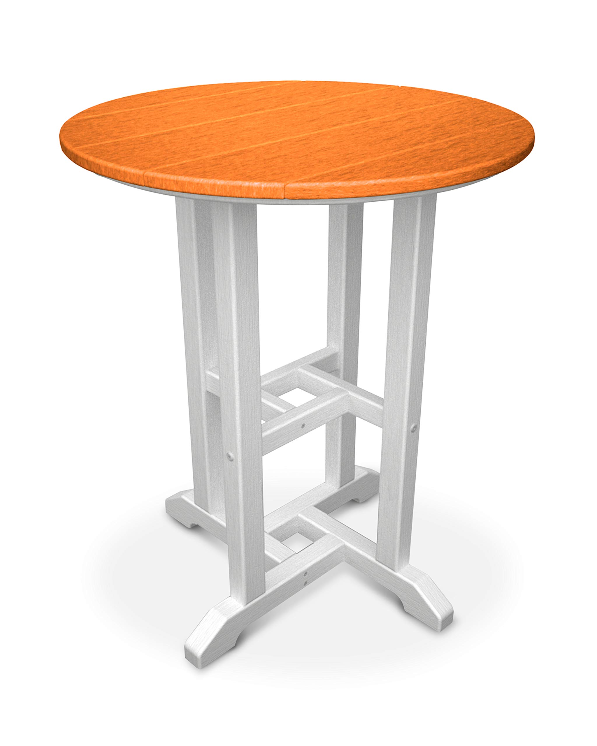 POLYWOOD RT224FWHTA 24-Inch Round Outdoor Dining Table - White Frame with Tangerine Top - Weather-Resistant Poly Lumber - Perfect for Patio, Deck, Poolside & Garden Dining