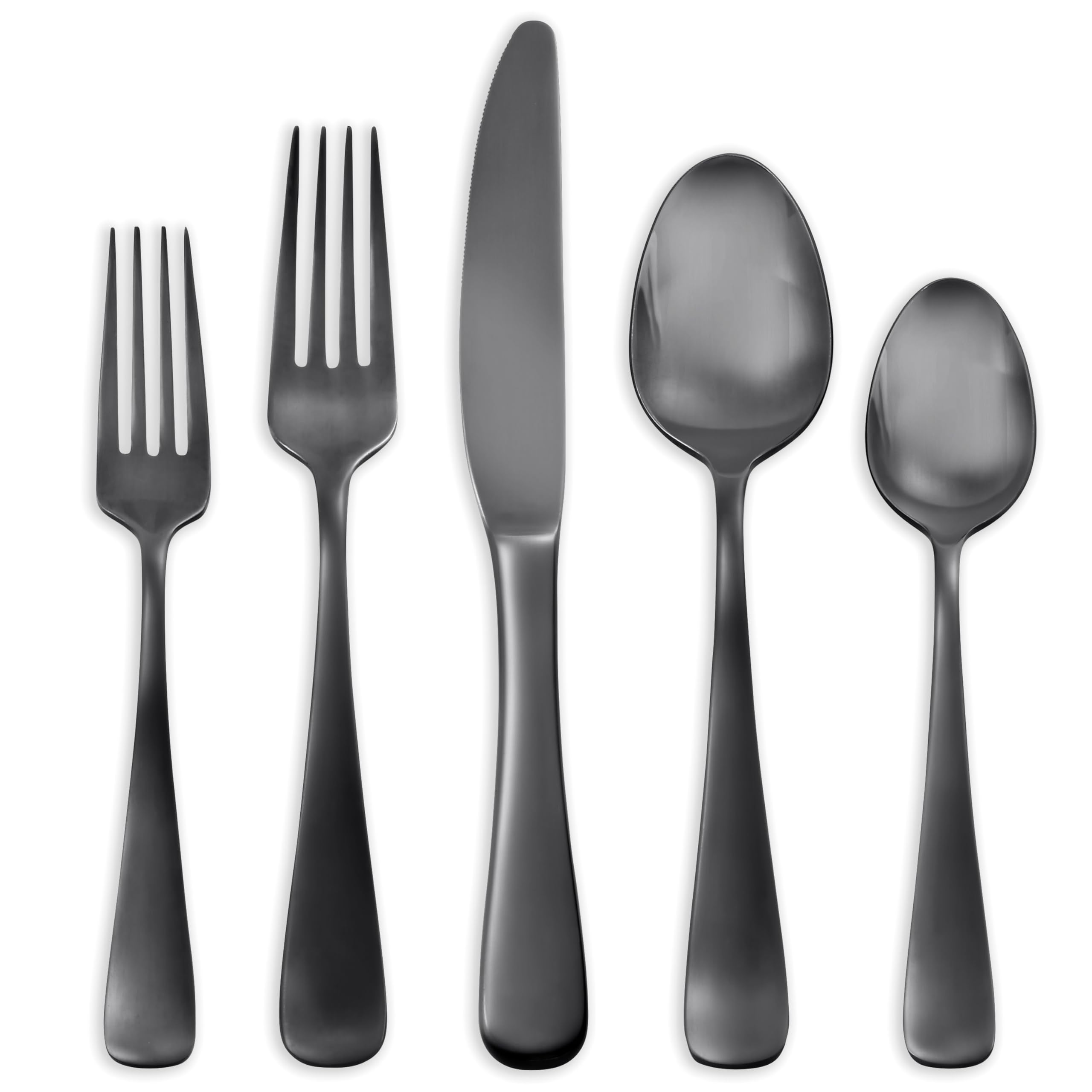 Hampton Forge Opera Black Titanium Flatware Set, 20-Piece Stainless Steel Cutlery Set - Elegant Dinnerware for Fine Dining, Wedding Gifts & Formal Occasions