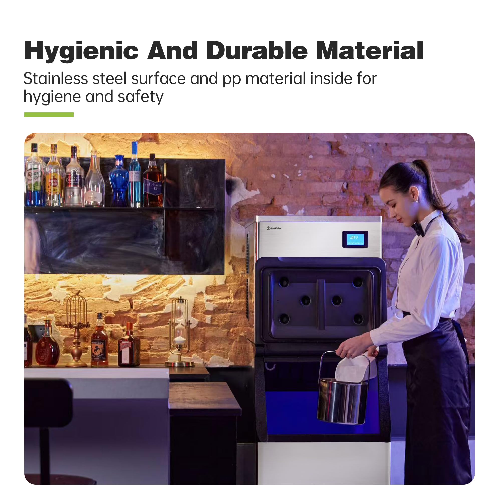 Commercial Ice Maker Machine 400 lbs/24h, 330 lbs Storage Bin - Stainless Steel Industrial Ice Machine with Auto Cleaning for Bars, Restaurants, Cafes, Gyms & Parties - Perfect for High-Volume Ice Production in Hospitality & Food Service Businesses