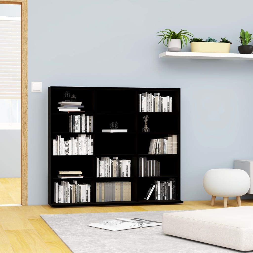 Toshilian CD/DVD Storage Shelf - 102 x 23 x 89.5 cm Black Chipboard Media Organizer Cabinet for Home, Office & Entertainment Center - Perfect for Storing Movies, Music CDs, Video Games & Collectibles