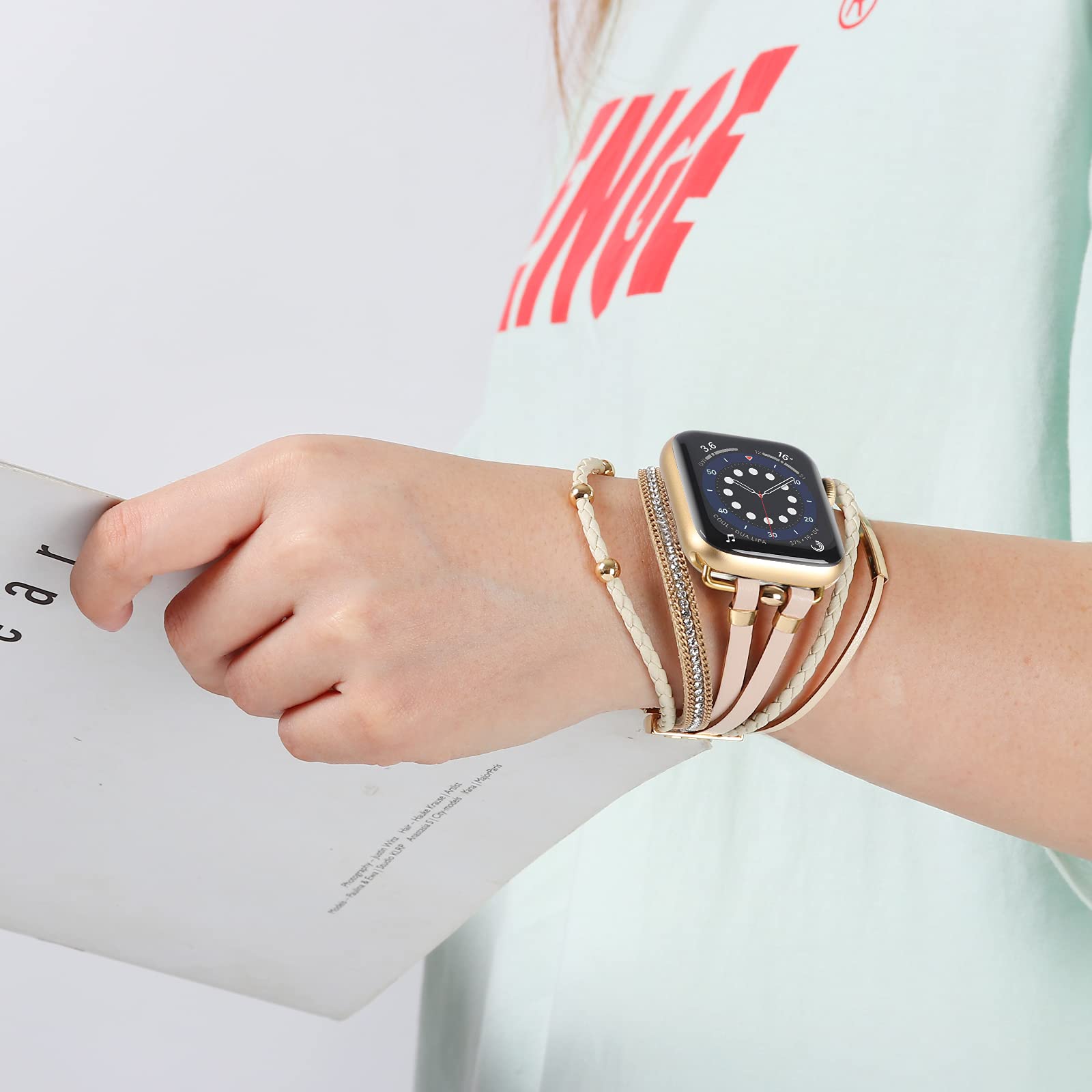WONMILLE Genuine Leather Bands for Apple Watch 41mm 40mm 38mm 45mm 44mm 42mm 49mm - Boho Bracelet Strap Compatible with iWatch Series Ultra 10 9 8 7 6 5 4 3 2 1 SE - Stylish Multilayer Wrap Band for Women | Perfect for Workout, Office & Casual Wear