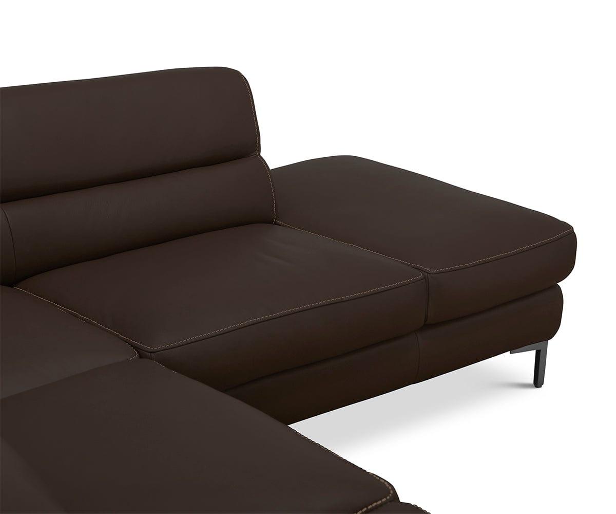 Luxury Campsis Leather Right Sectional Sofa - Modern L-Shaped Couch for Living Room, Home Theater & Office - Brown Genuine Leather with Sturdy Wooden Frame