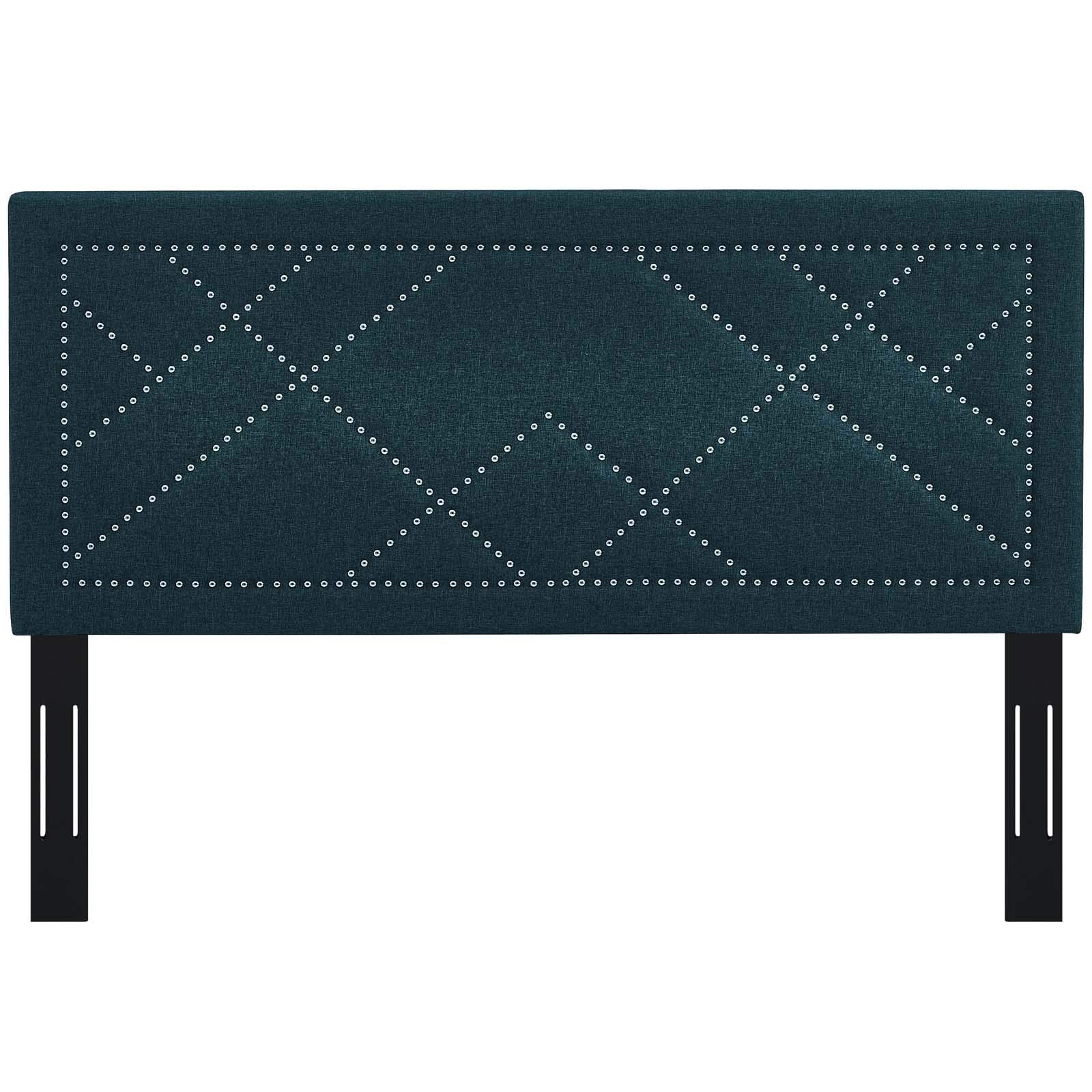 Modway Reese Upholstered Nailhead Trim Headboard - Full/Queen Size, Linen Fabric in Azure Blue - Perfect for Modern Bedroom Decor & Guest Room Upgrade