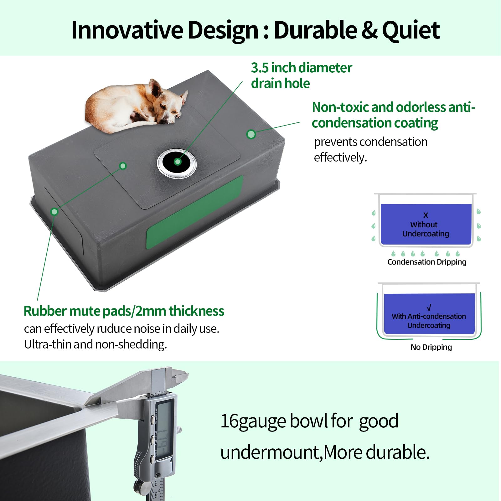 28 x 19 Inch Undermount Single Bowl Kitchen Sink - 16 Gauge Stainless Steel for Outdoor, Laundry & Food Prep - Durable & Rust-Resistant for Heavy Duty Use
