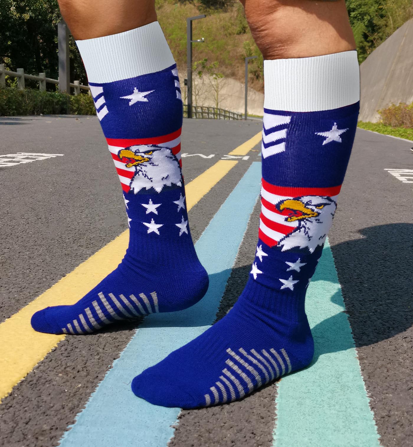 American Flag Eagle Knee High Socks - Athletic Over the Calf Compression Socks for Men & Youth Boys - Baseball, Softball, Football Sports Socks (Eagle 07-M) - Perfect for Game Day, Training & Patriotic Outfits