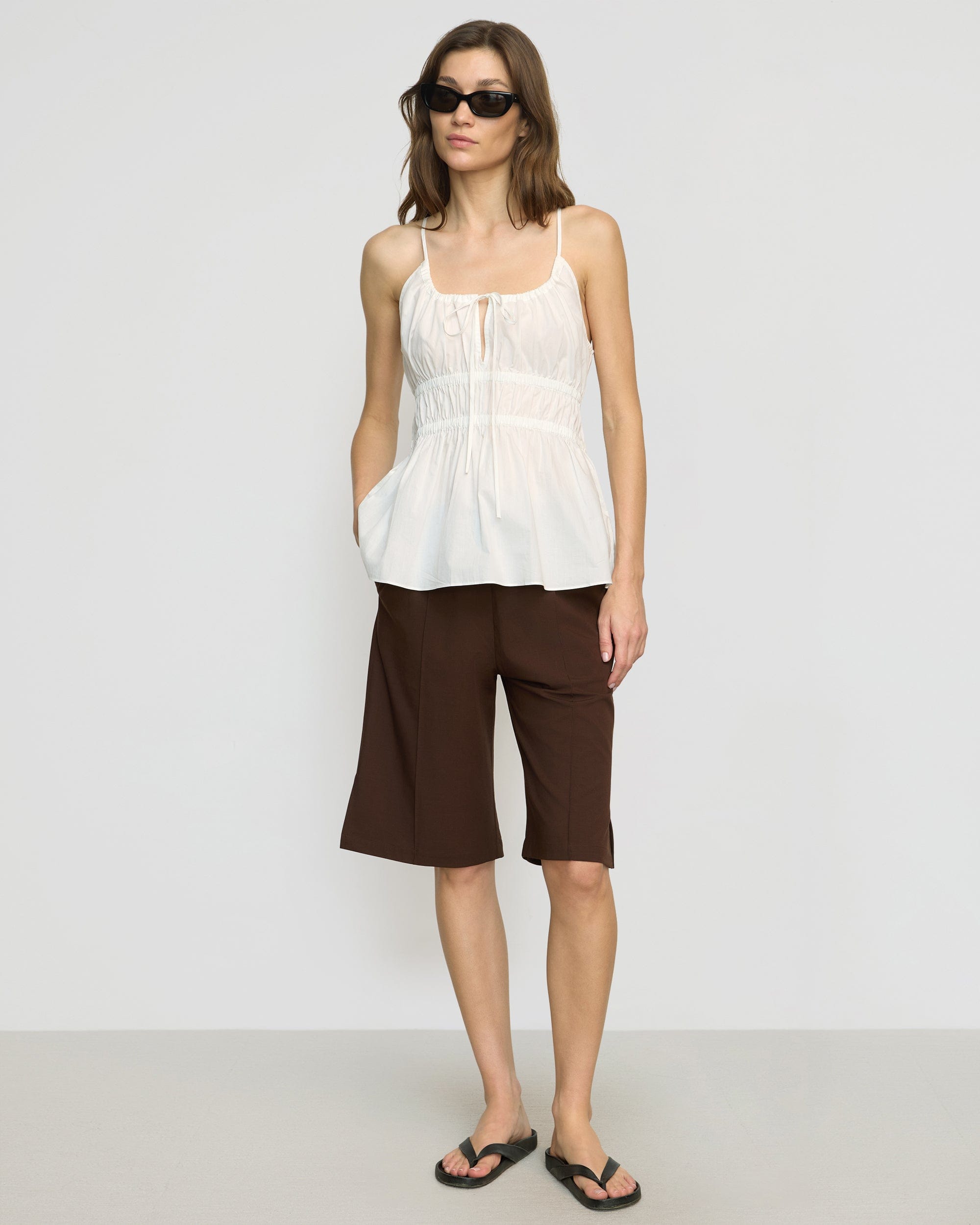 Jamila Organic Cotton Semi Sheer Ruched Cami Top - Women's Soft Stretch Summer Tank for Layering & Casual Outfits